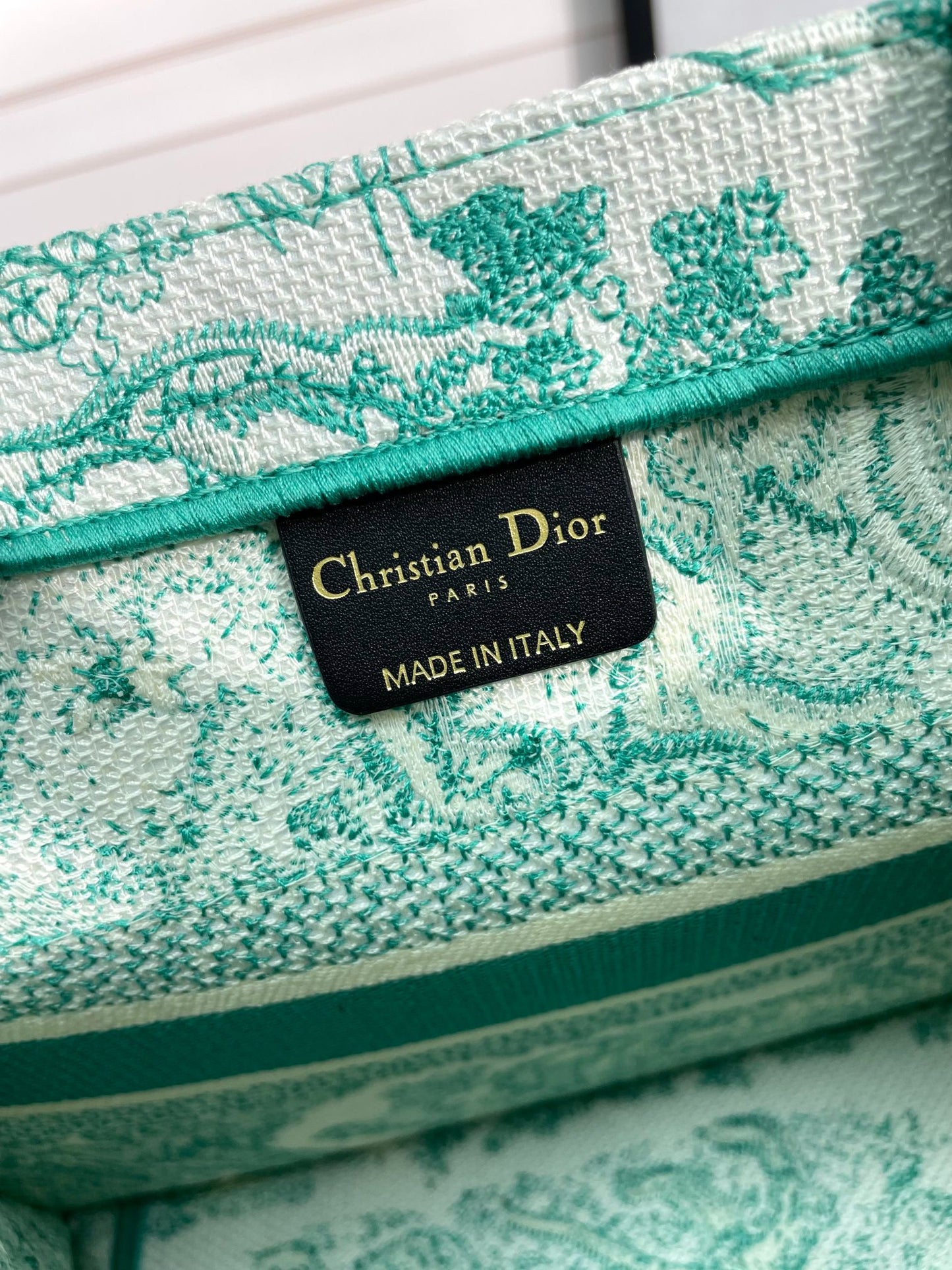Christian Dior Small Book Tote - Green Toile de Jouy Embroidery