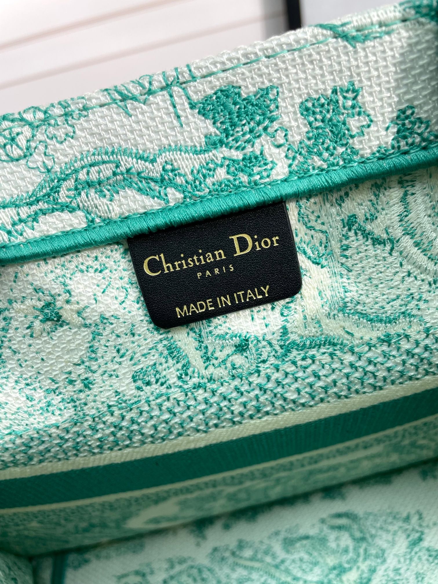 Christian Dior Small Book Tote - Green Toile de Jouy Embroidery