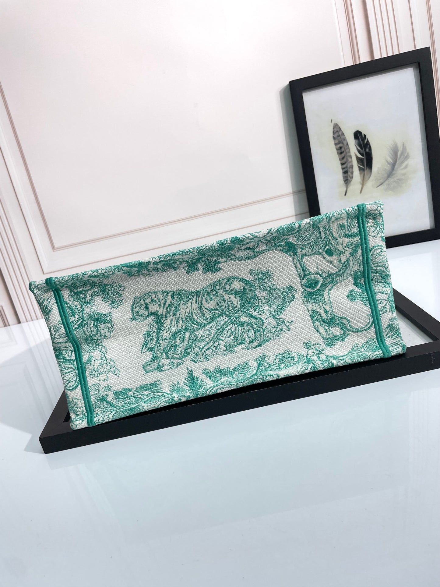 Dior Green Toile de Jouy Canvas Tote Bag Luxury Top Handle Handbag