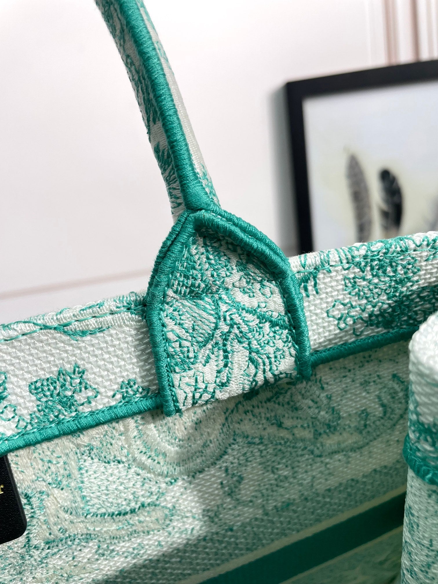 Dior Green Toile de Jouy Canvas Tote Bag Luxury Top Handle Handbag