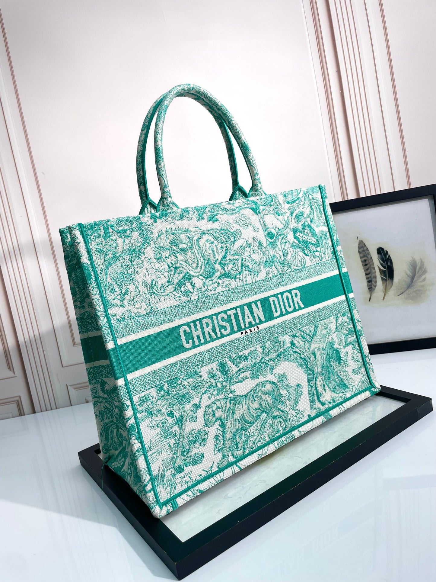 Christian Dior Green Toile de Jouy Book Tote Bag