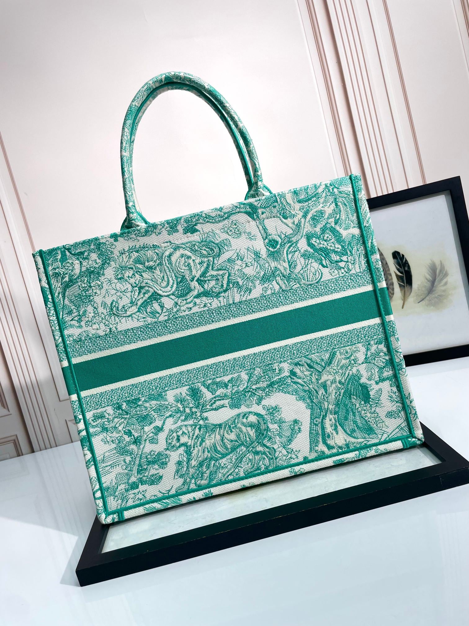 Christian Dior Large Book Tote - Green Toile de Jouy Sauvage Embroidery