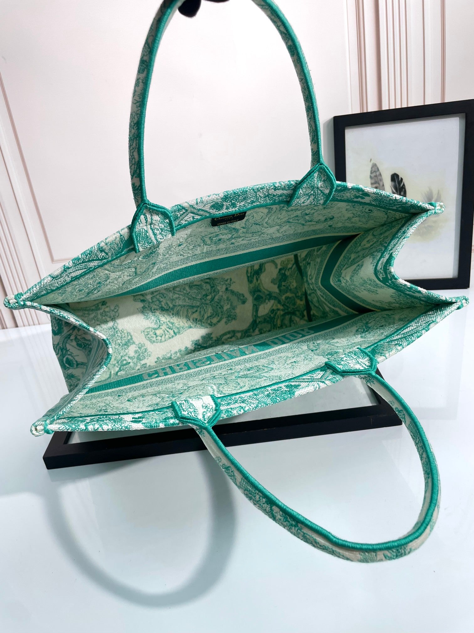 Christian Dior Large Book Tote - Green Toile de Jouy Sauvage Embroidery
