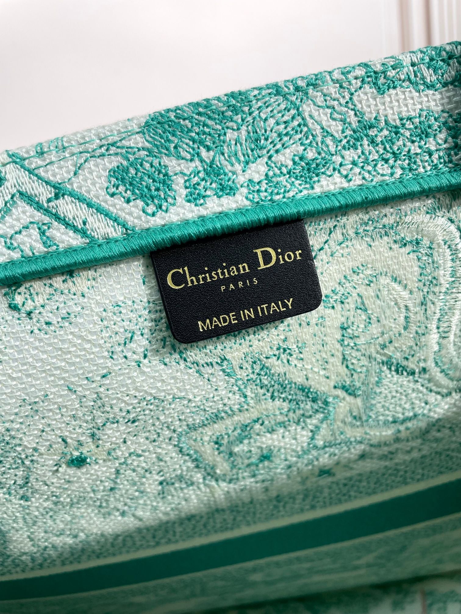 Christian Dior Large Book Tote - Green Toile de Jouy Sauvage Embroidery
