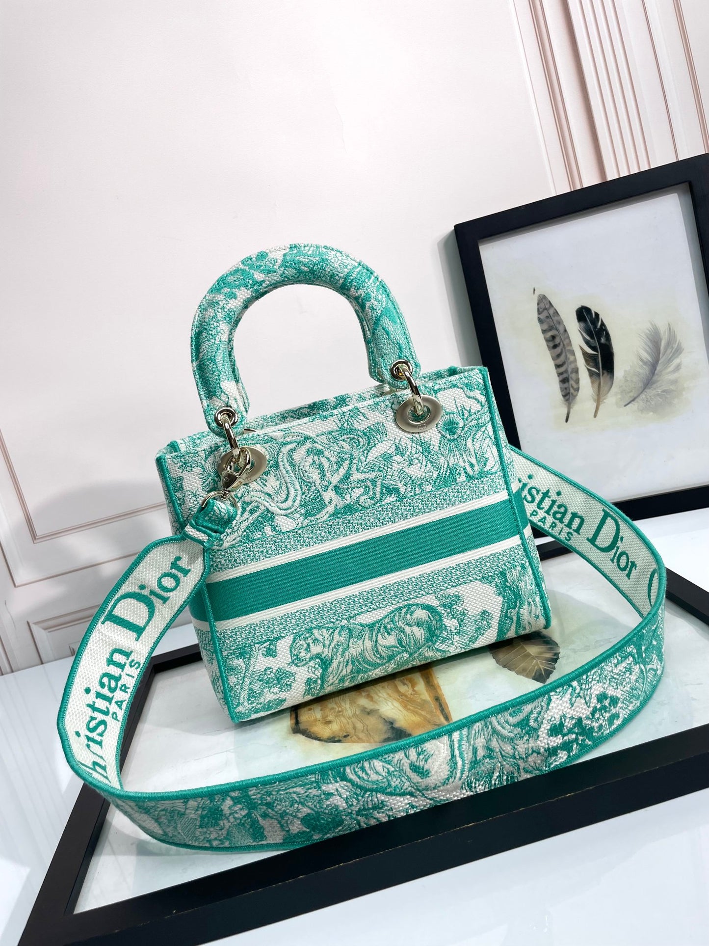 Christian Dior Lady D-Lite Bag Green Toile de Jouy Embroidery Medium