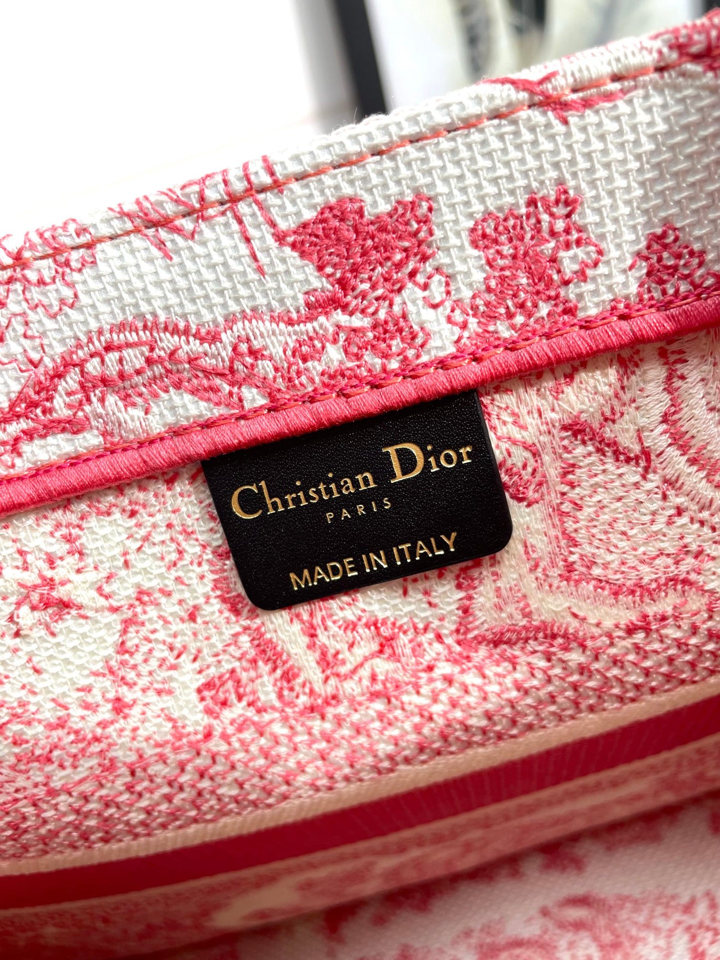 Christian Dior Pink Toile de Jouy Reverse Embroidered Book Tote Bag