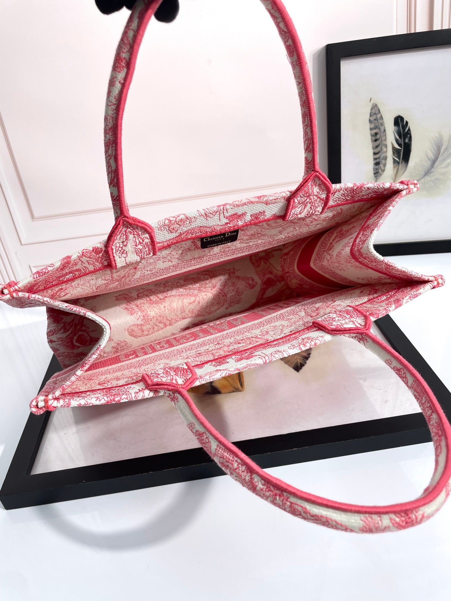 Christian Dior Medium Book Tote - Red Toile de Jouy Embroidery