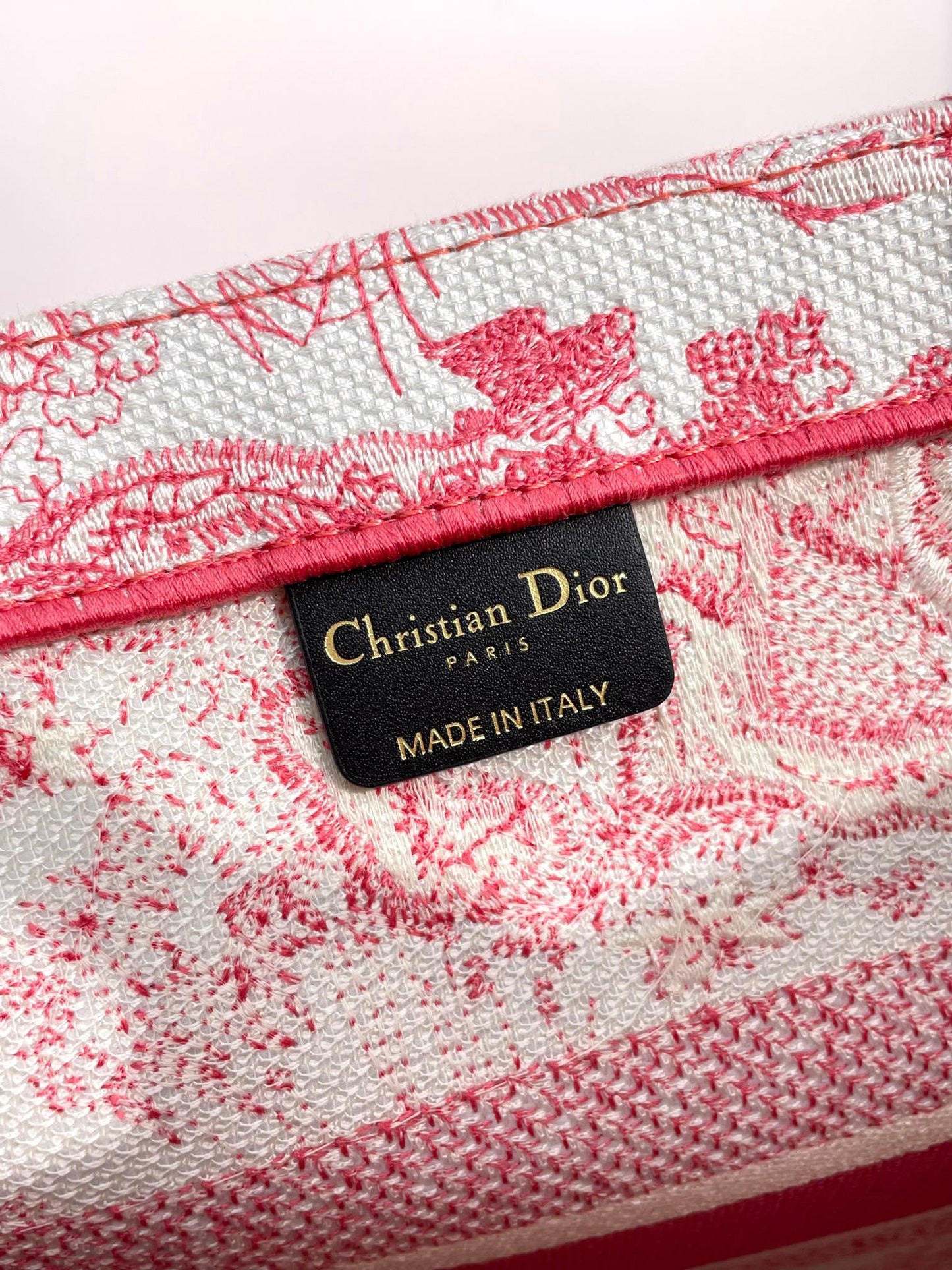 Christian Dior Large Book Tote Bag in Red Toile de Jouy Embroidery