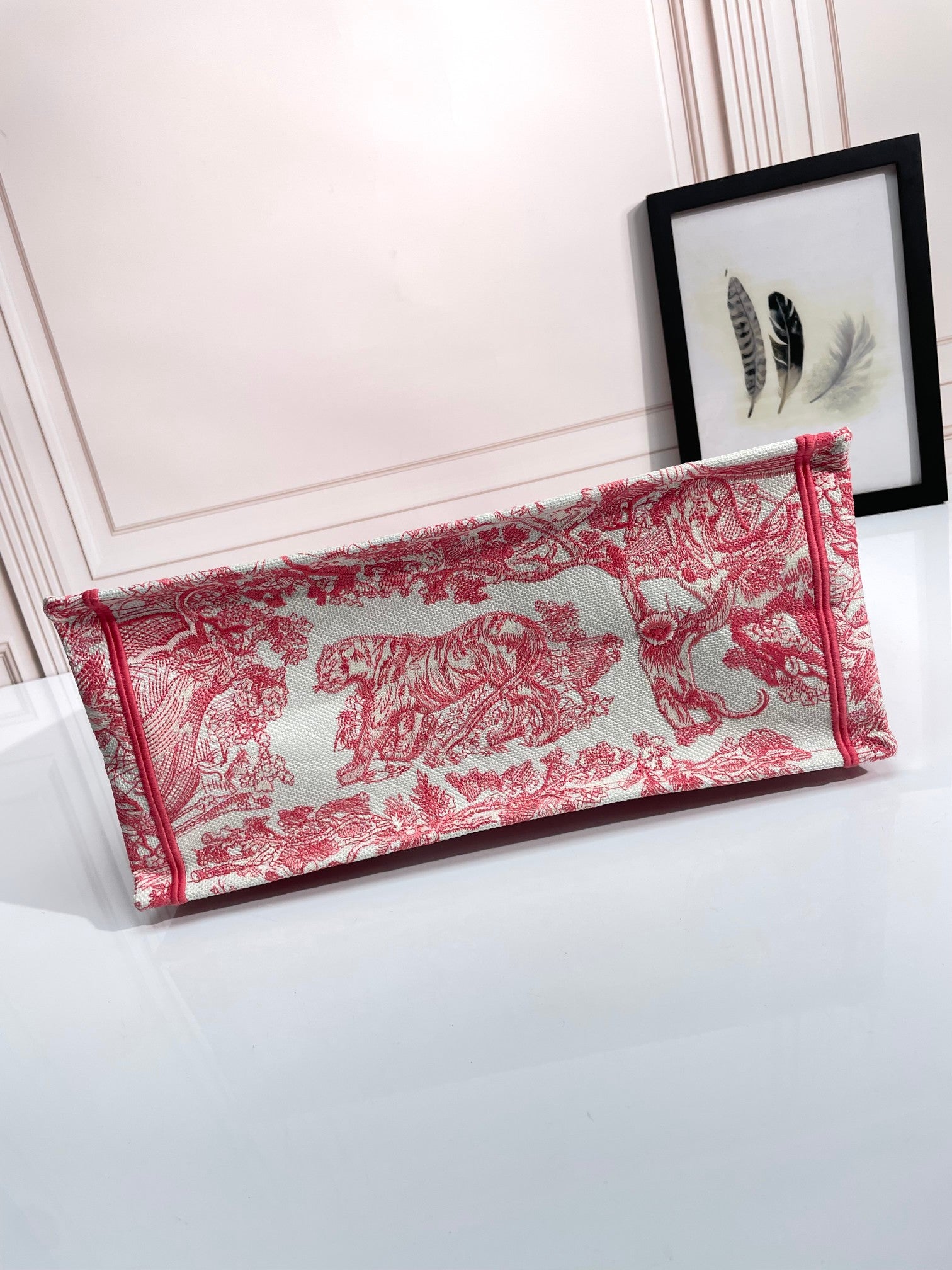 Christian Dior Large Book Tote Red Toile de Jouy Embroidery