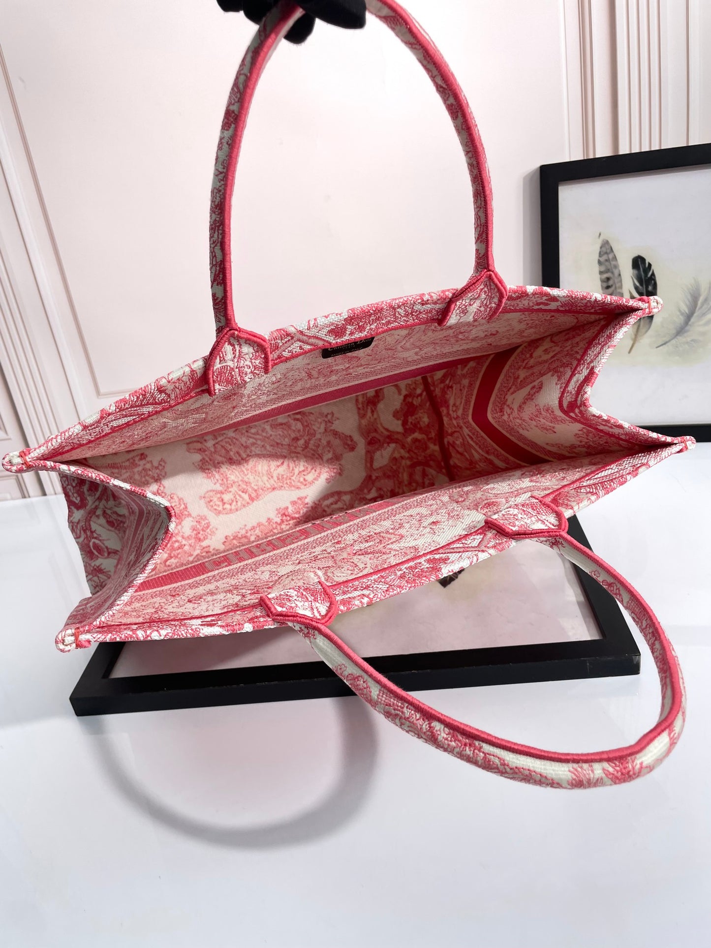 Christian Dior Medium Book Tote Red Toile de Jouy Embroidery