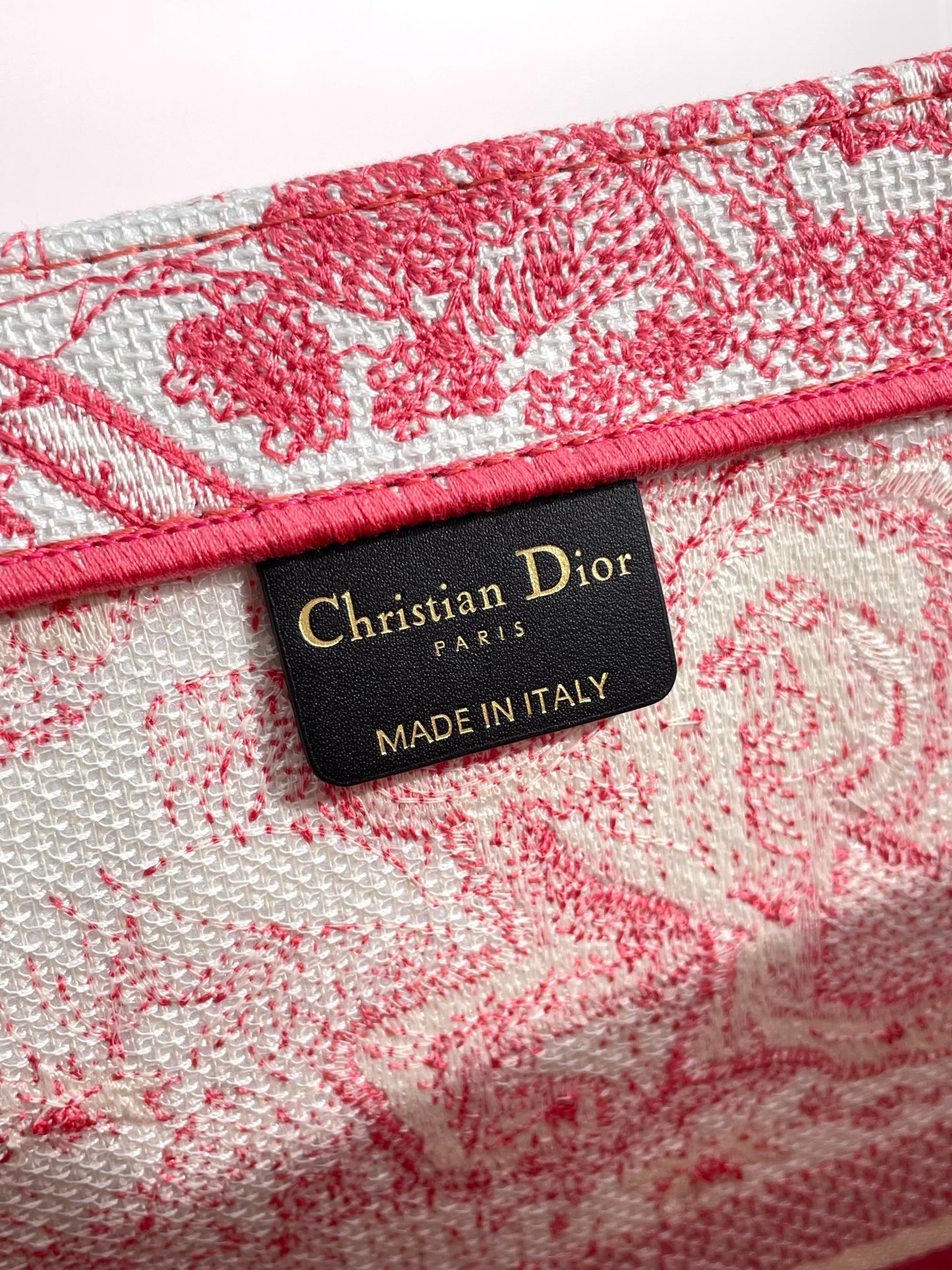 Dior Vintage Pink Toile de Jouy Embroidered Canvas Tote Bag