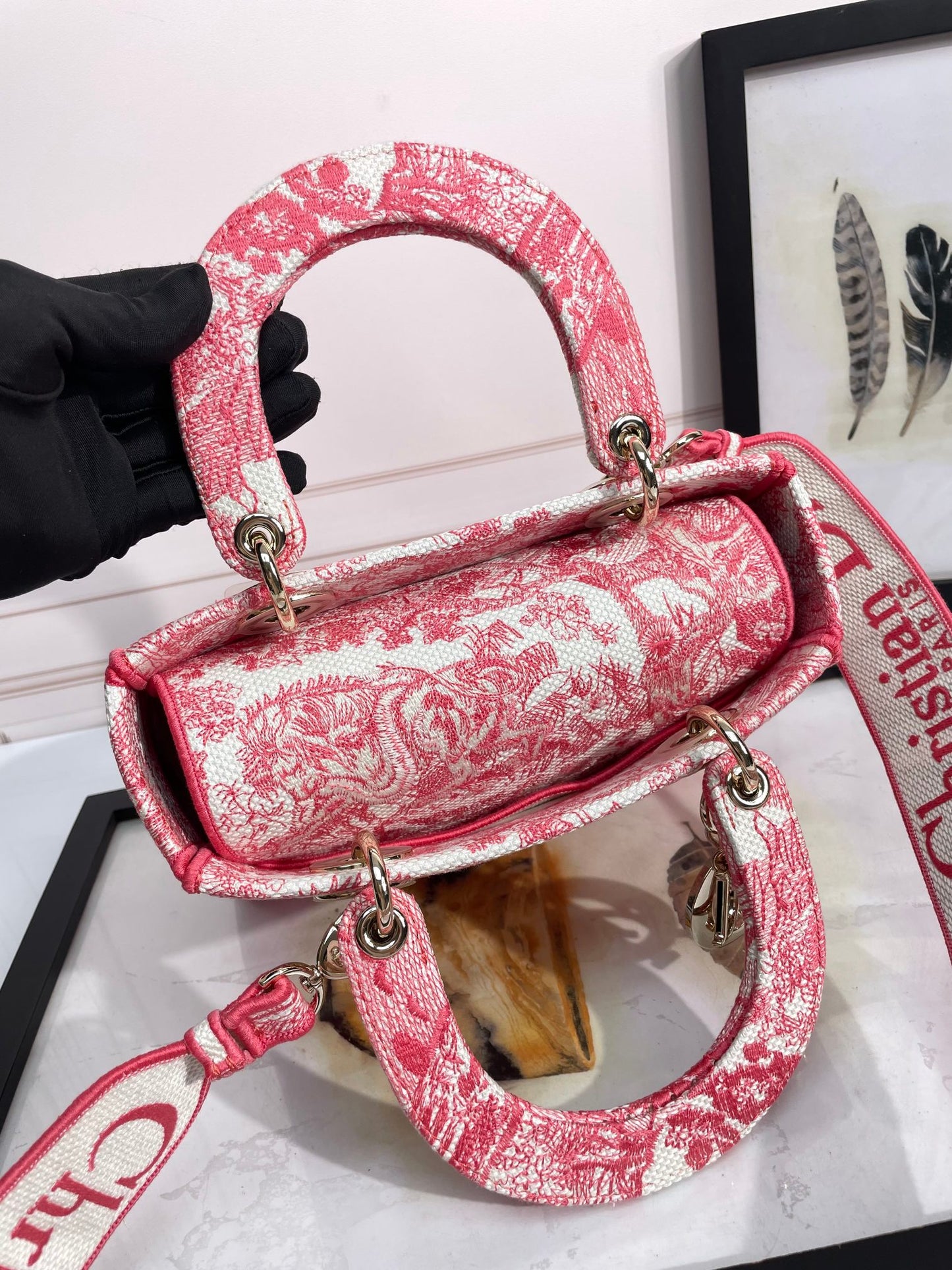 Christian Dior Medium Lady D-Lite Bag - Pink Toile de Jouy Embroidery