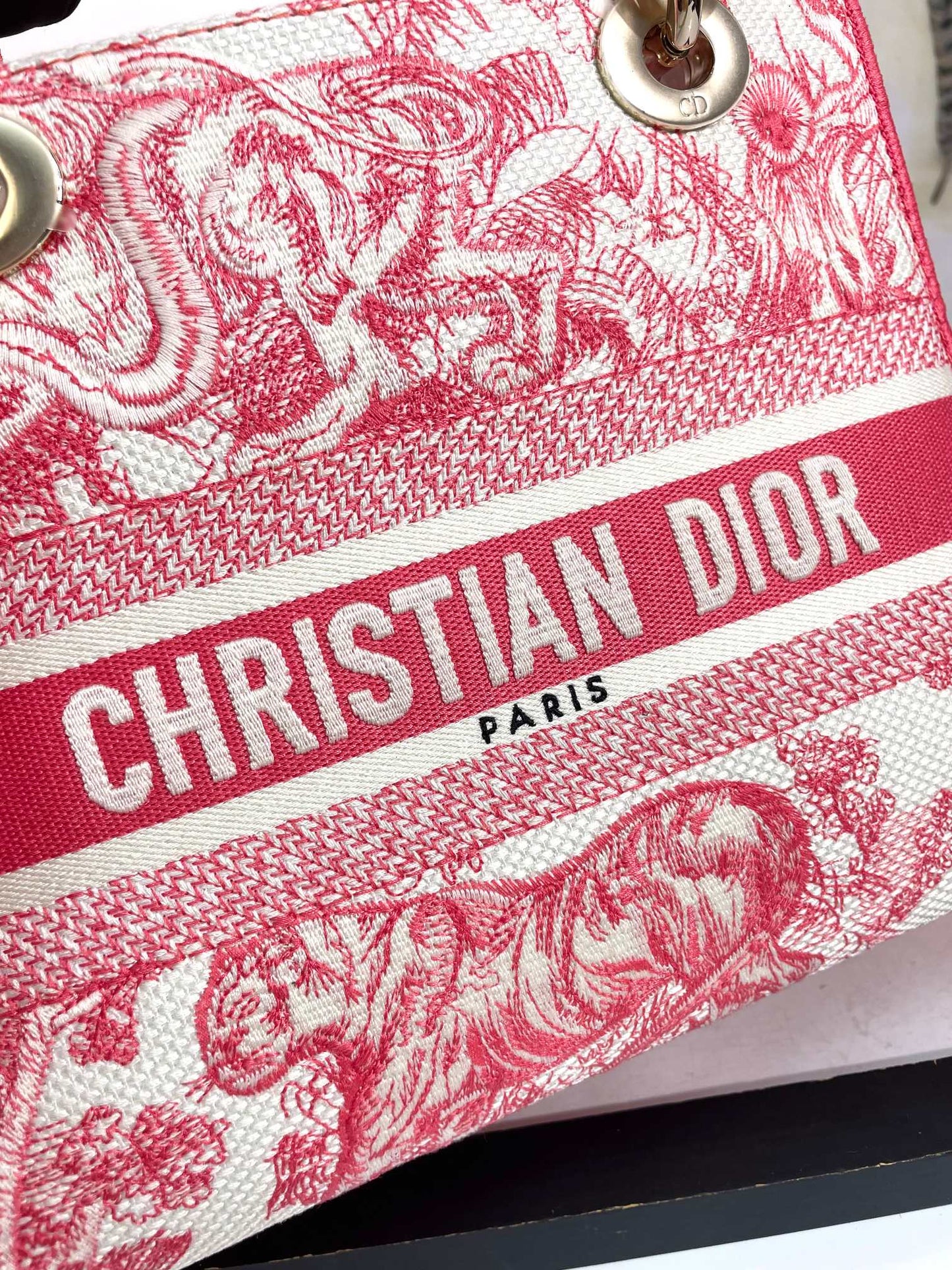 Christian Dior Medium Lady D-Lite Bag - Pink Toile de Jouy Embroidery