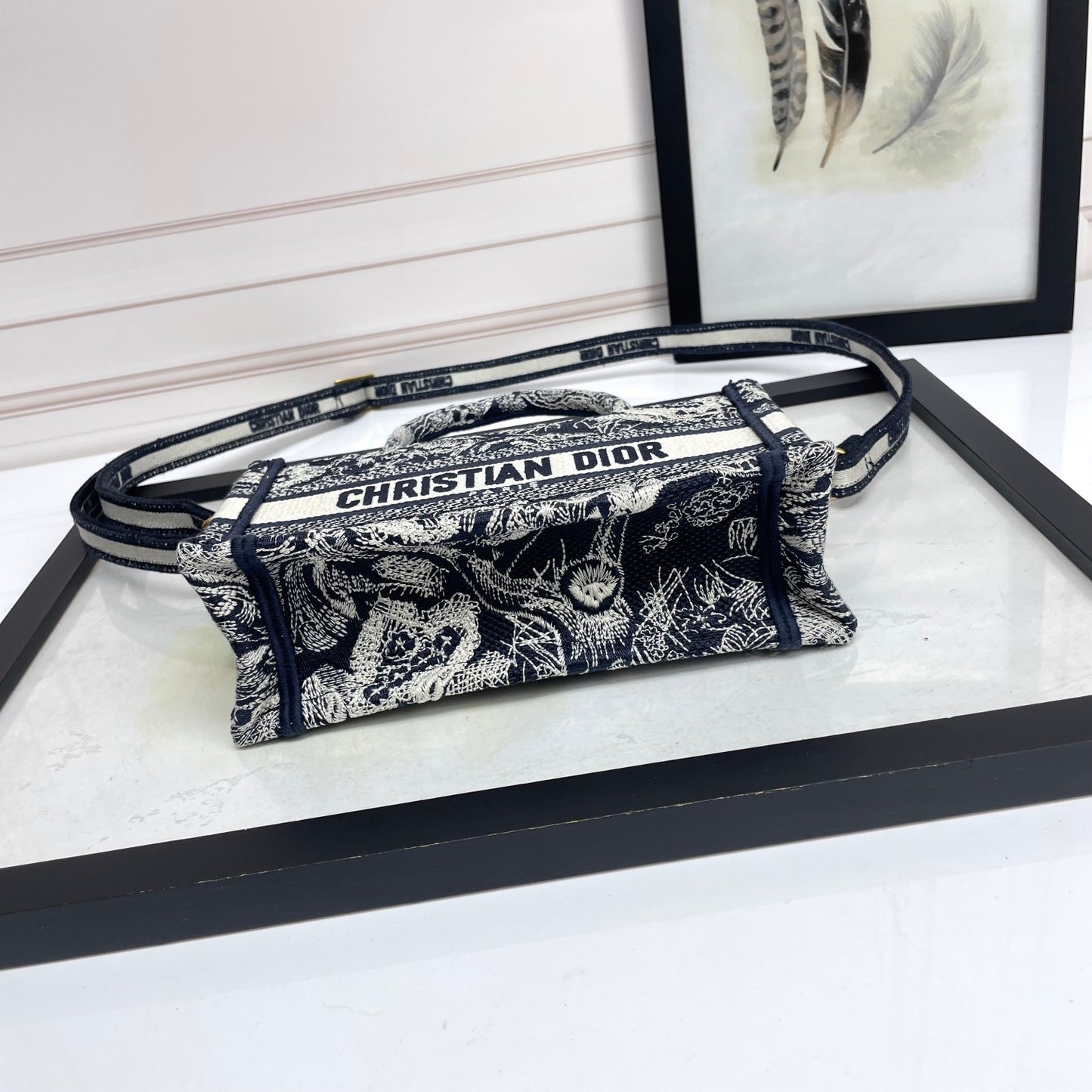Dior Embroidered Floral Canvas Mini Tote Bag with Adjustable Crossbody Strap