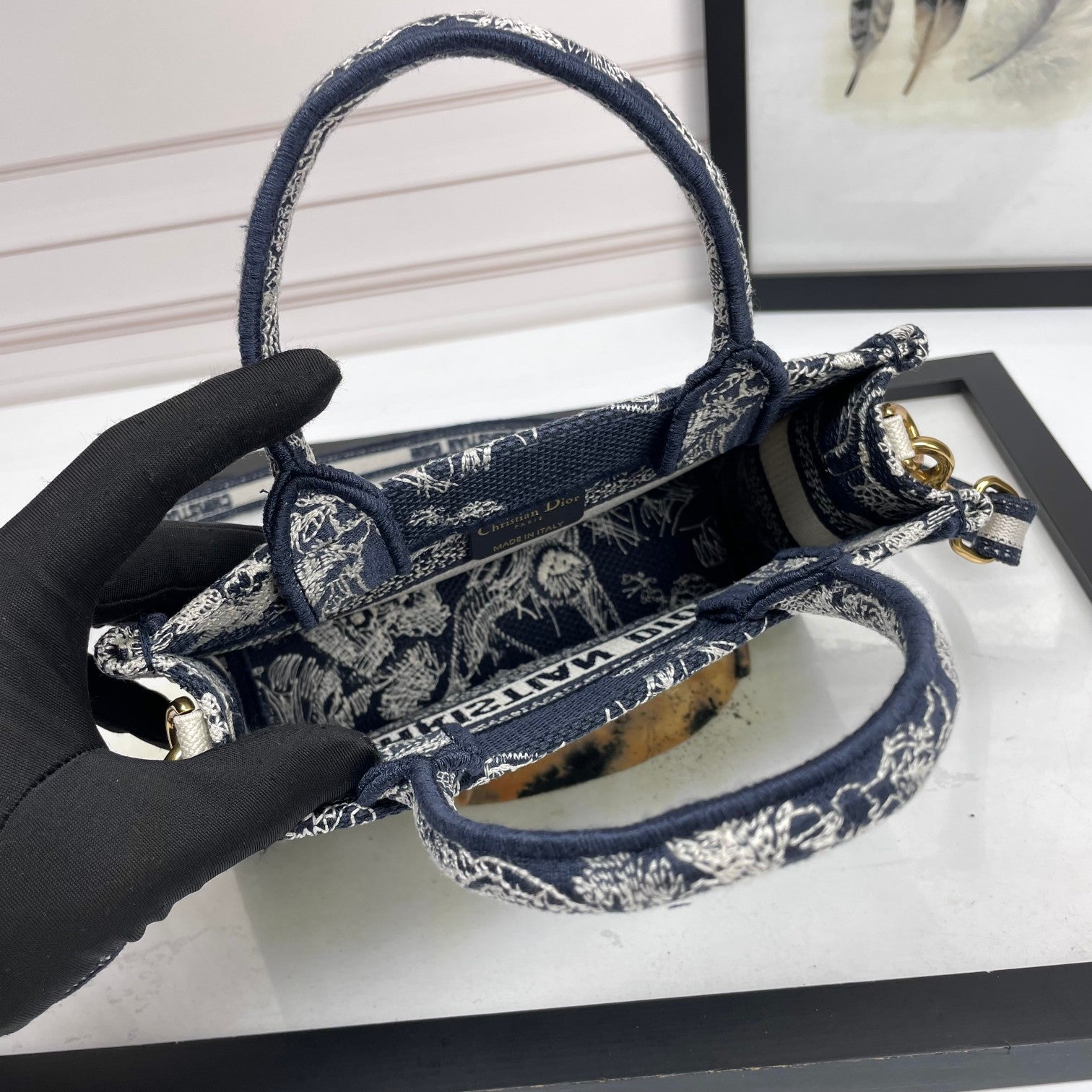 Dior Embroidered Floral Canvas Mini Tote Bag with Adjustable Crossbody Strap