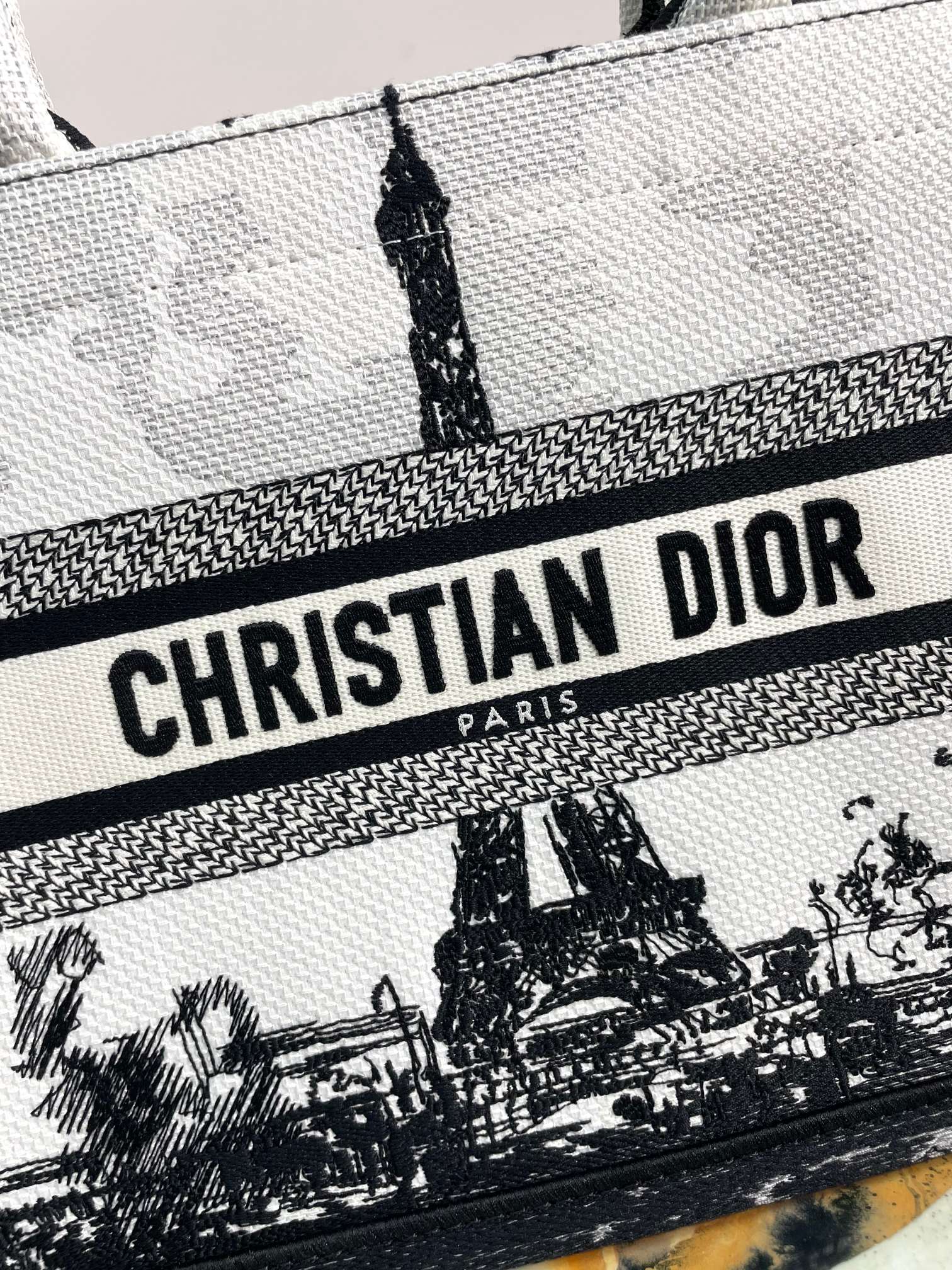 Dior Black and White Paris Skyline Embroidered Canvas Tote Bag
