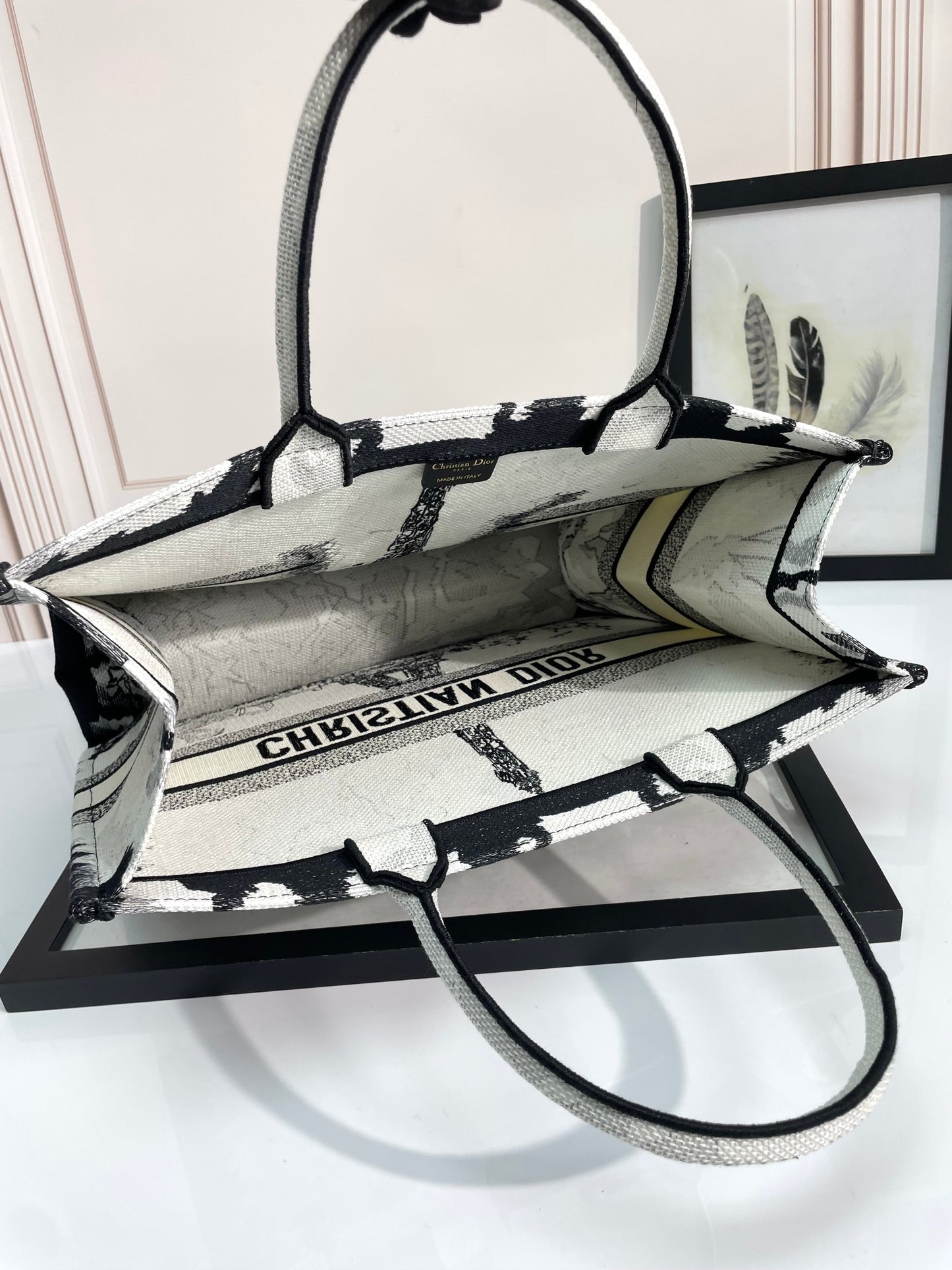 Dior Classic Black and White Paris Eiffel Tower Canvas Tote Bag