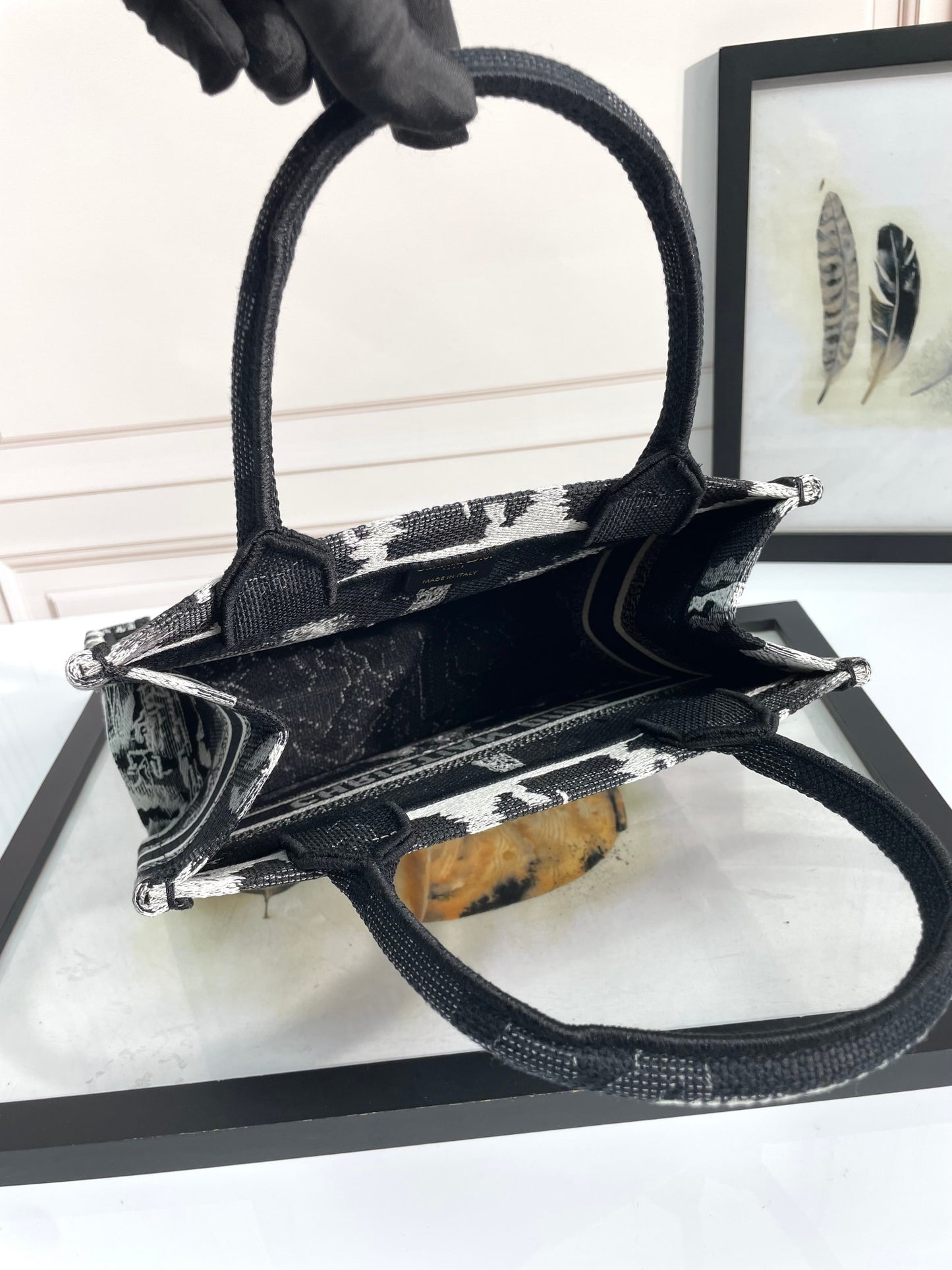 Dior Paris Eiffel Tower Embroidered Black and White Canvas Tote Bag