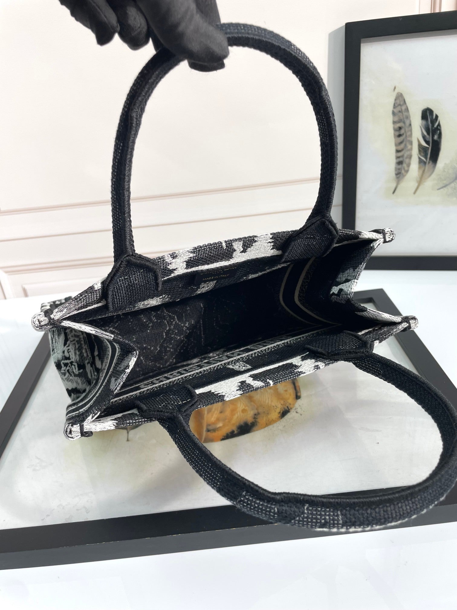 Dior Paris Eiffel Tower Embroidered Black and White Canvas Tote Bag