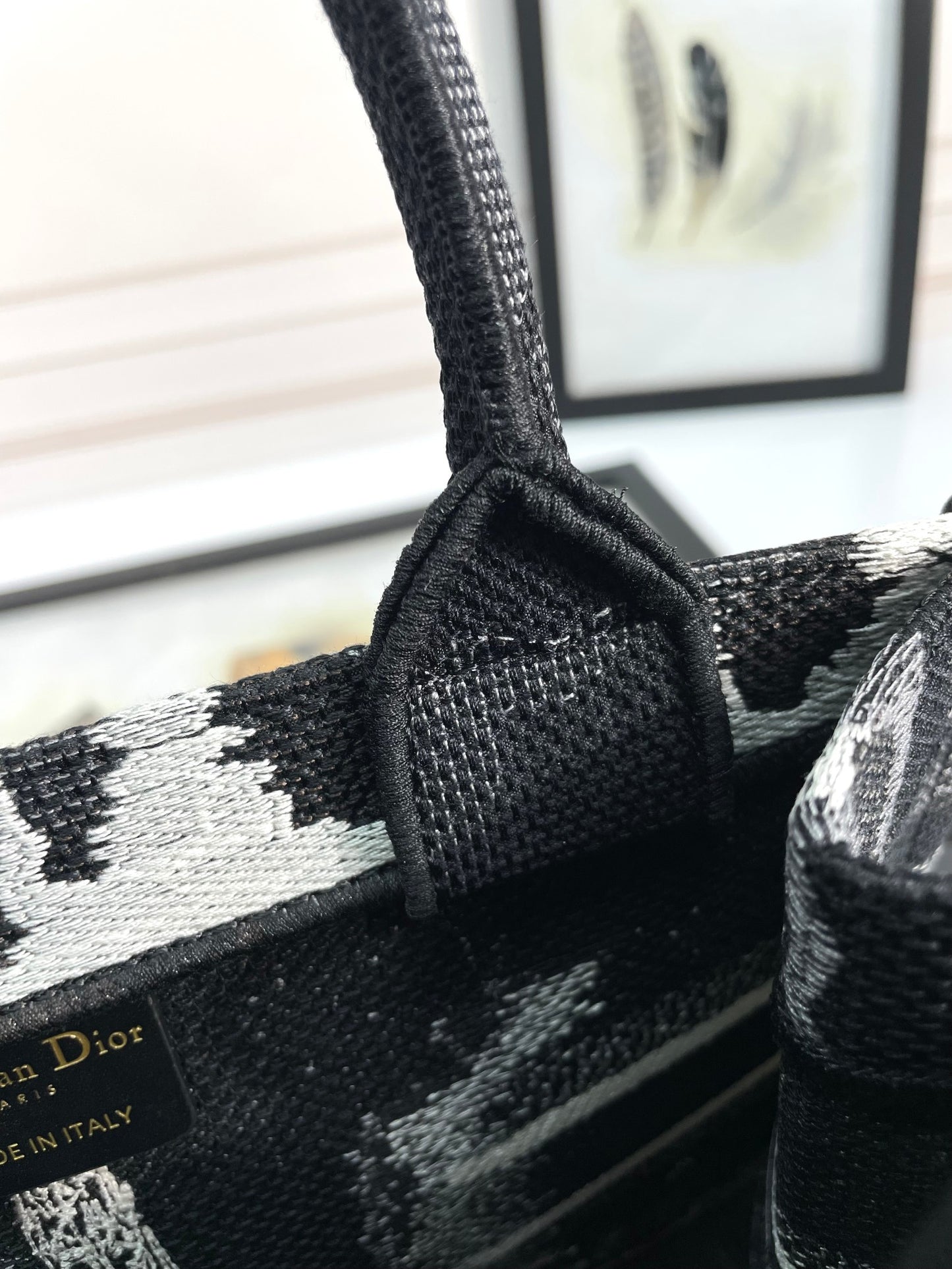 Dior Paris Eiffel Tower Embroidered Black and White Canvas Tote Bag