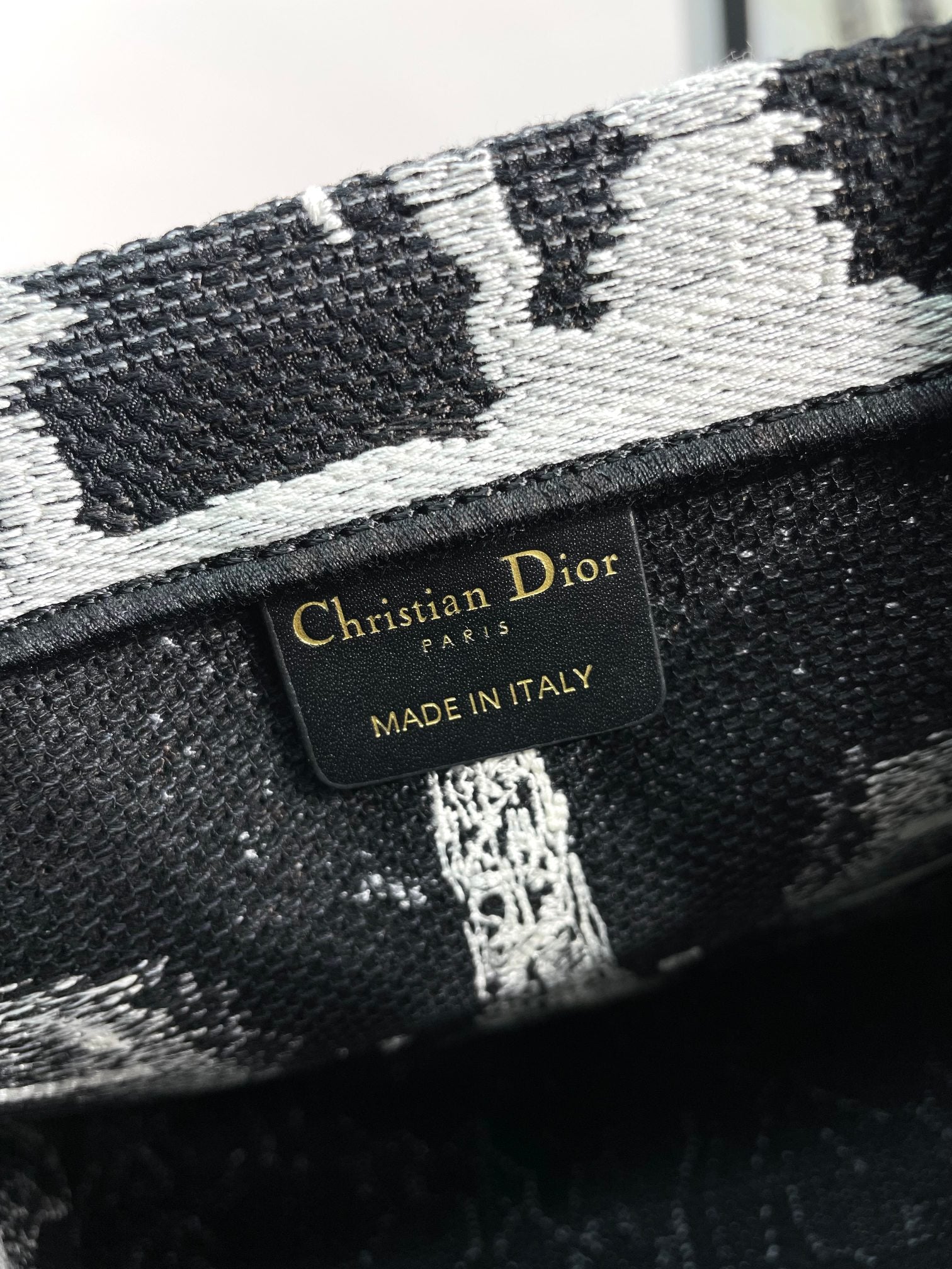 Dior Paris Eiffel Tower Embroidered Black and White Canvas Tote Bag