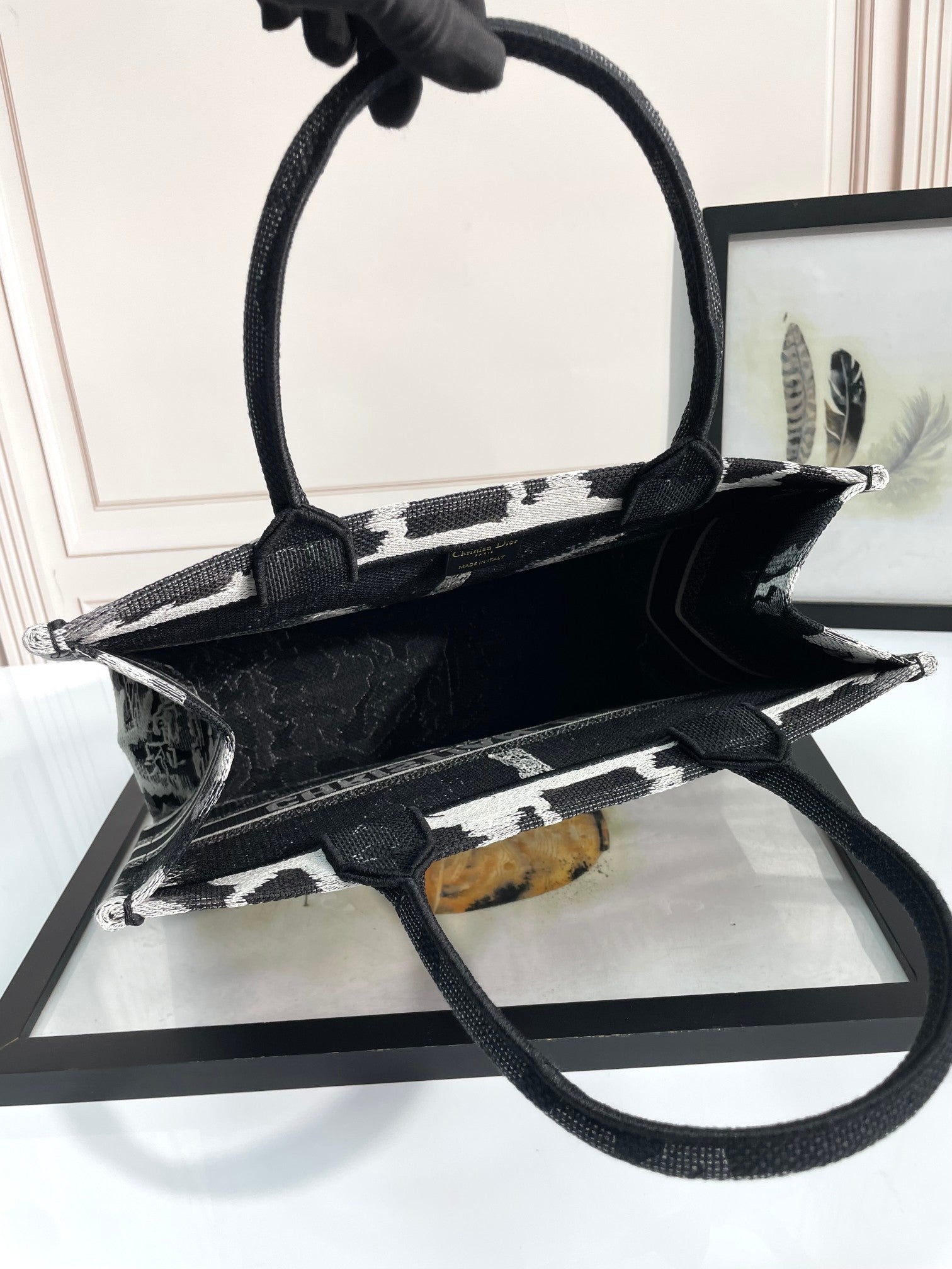 Christian Dior Book Tote Plan de Paris Bag Black and White Embroidery