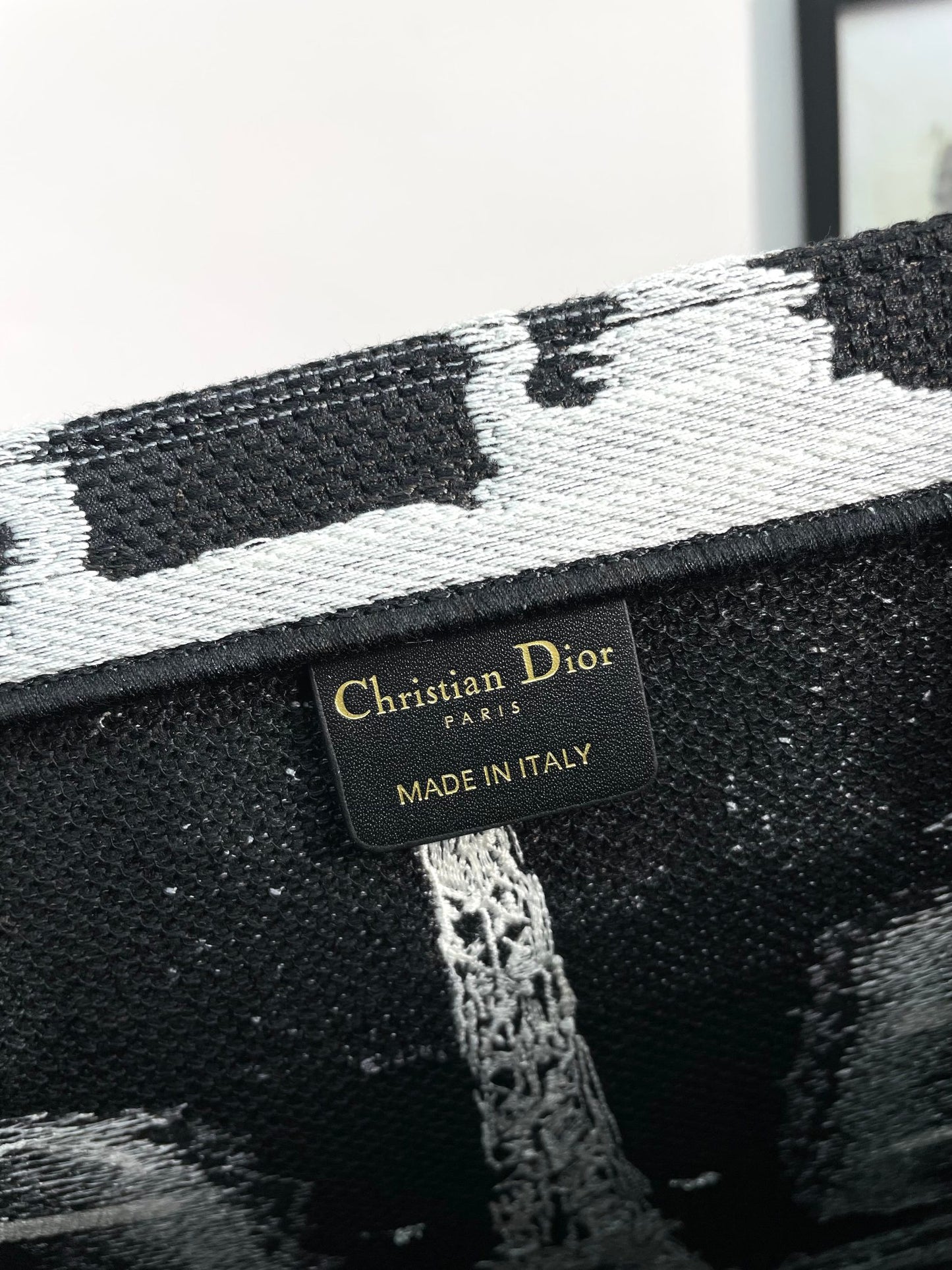 Christian Dior Book Tote Plan de Paris Bag Black and White Embroidery