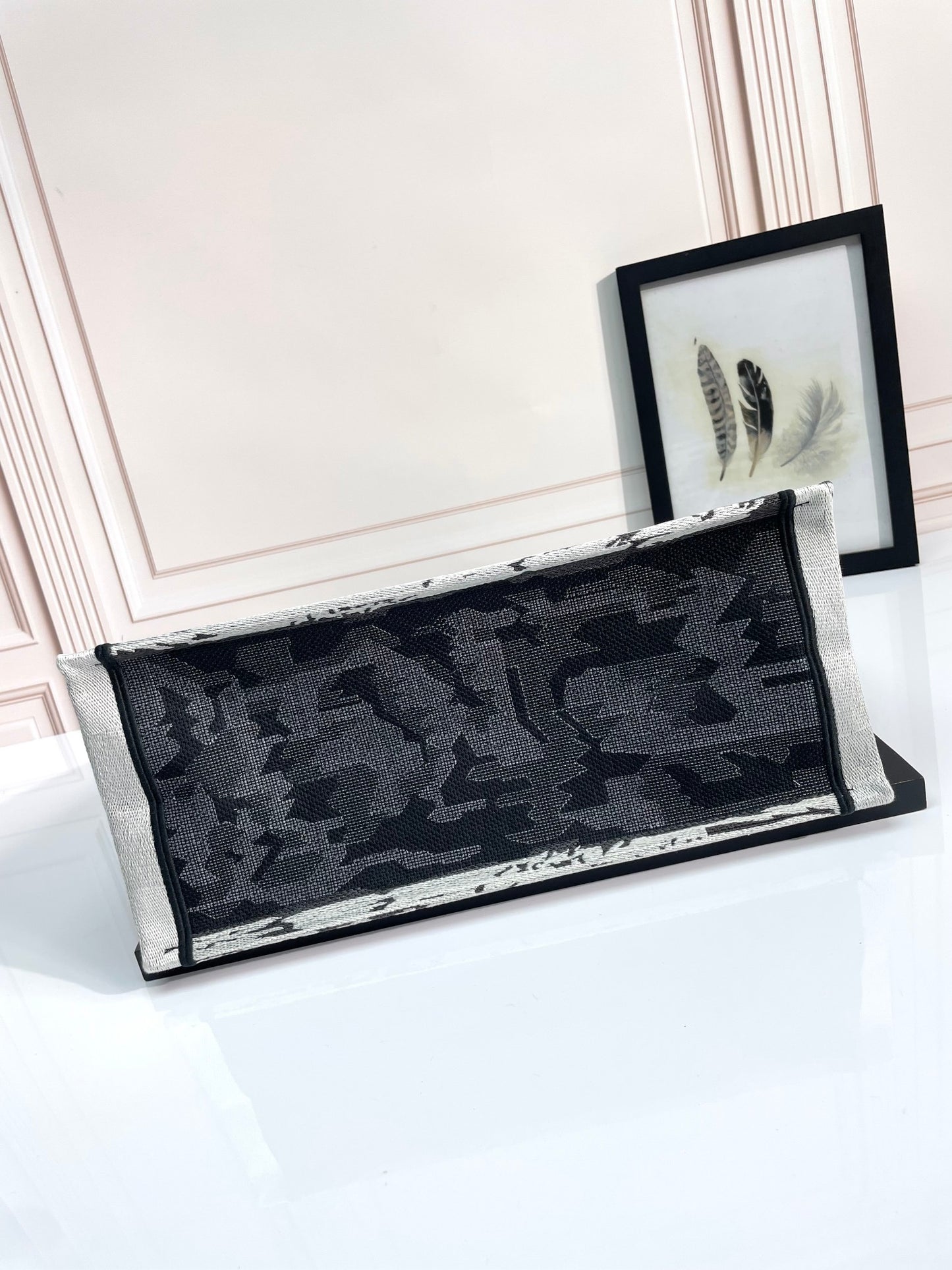 Dior Black and White Eiffel Tower Graphic Print Large Canvas Tote Bag