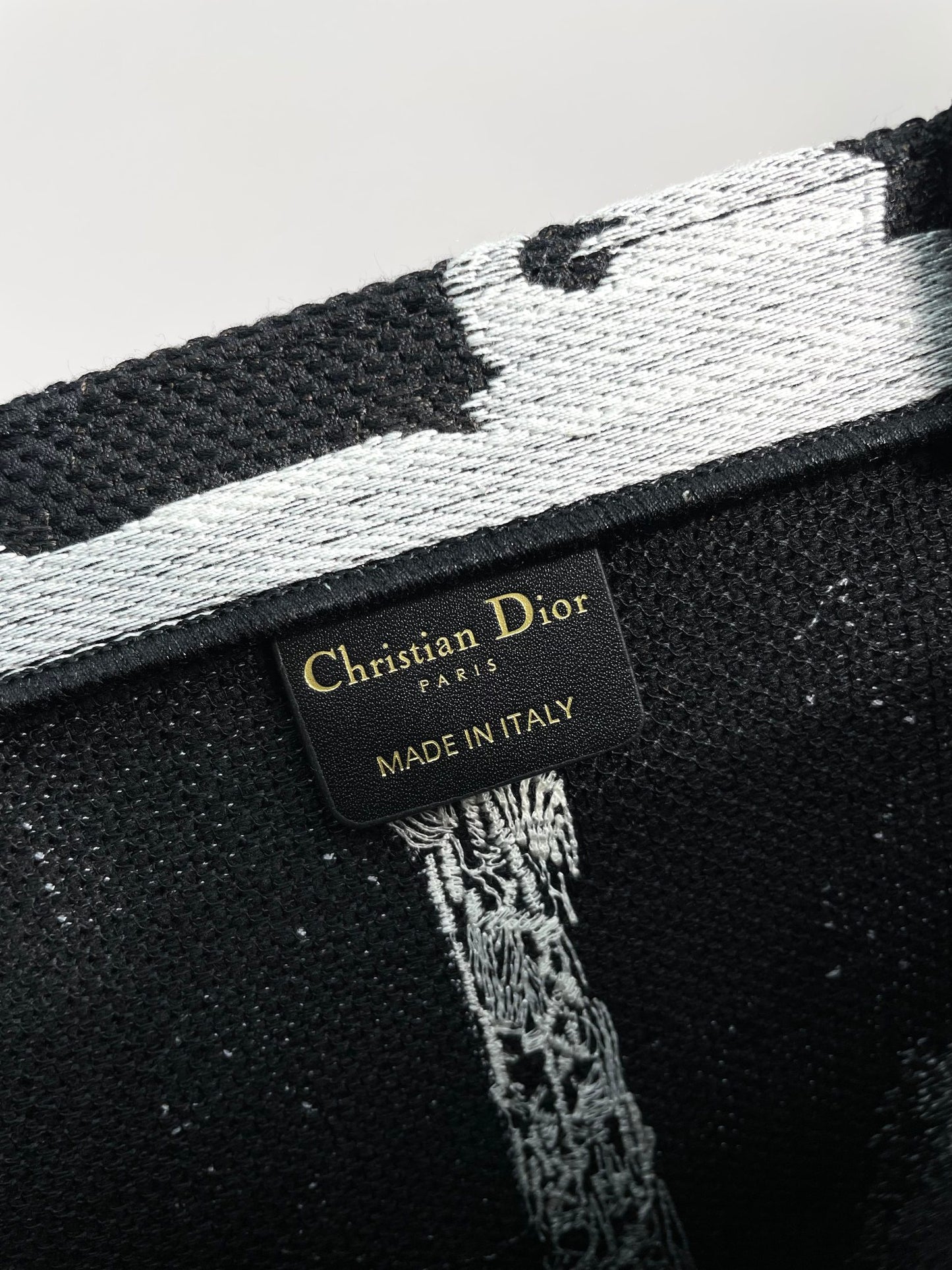 Christian Dior Large Book Tote Bag with Black and White Eiffel Tower Embroidery