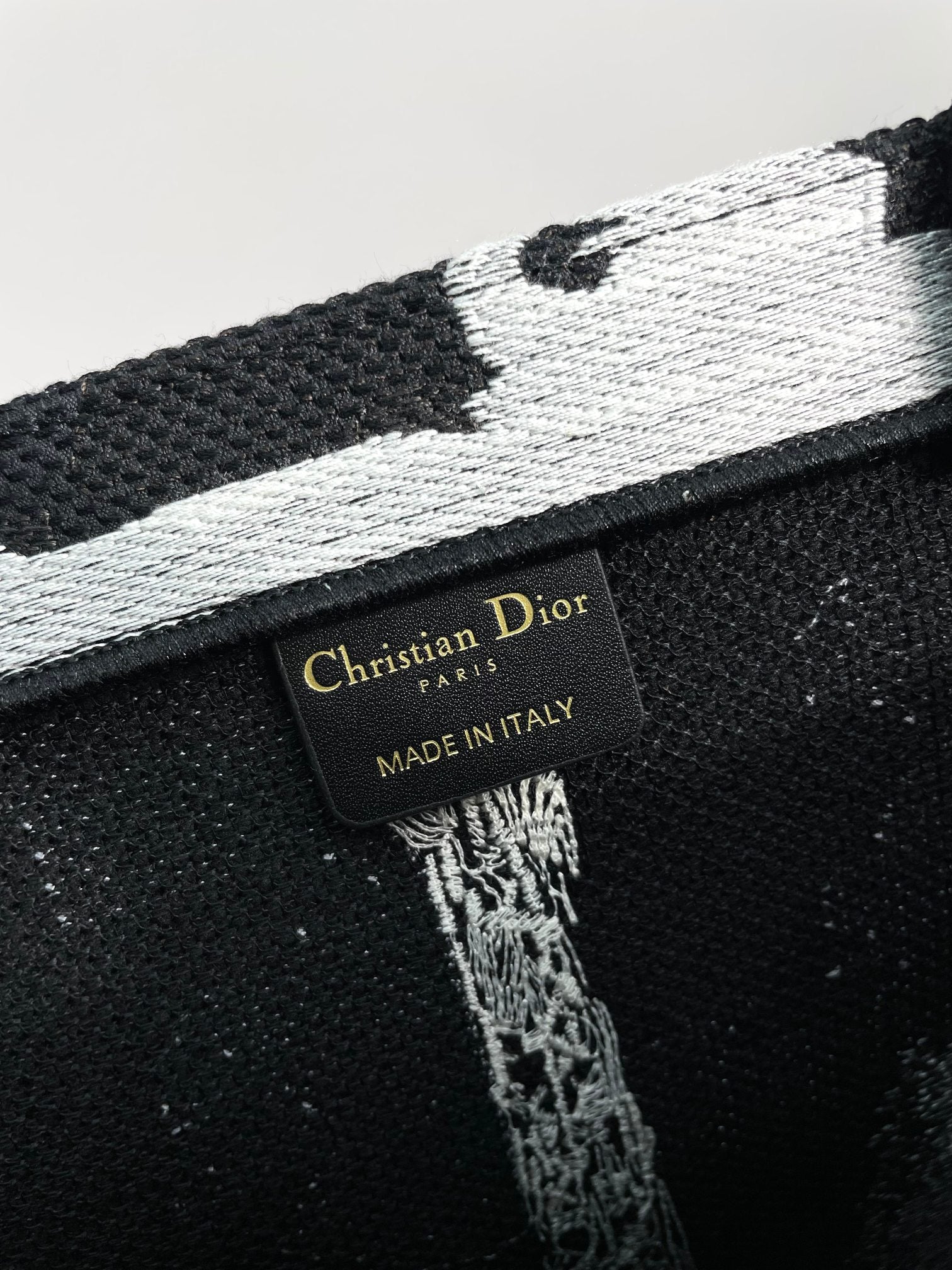 Dior Black and White Eiffel Tower Embroidered Canvas Tote Bag