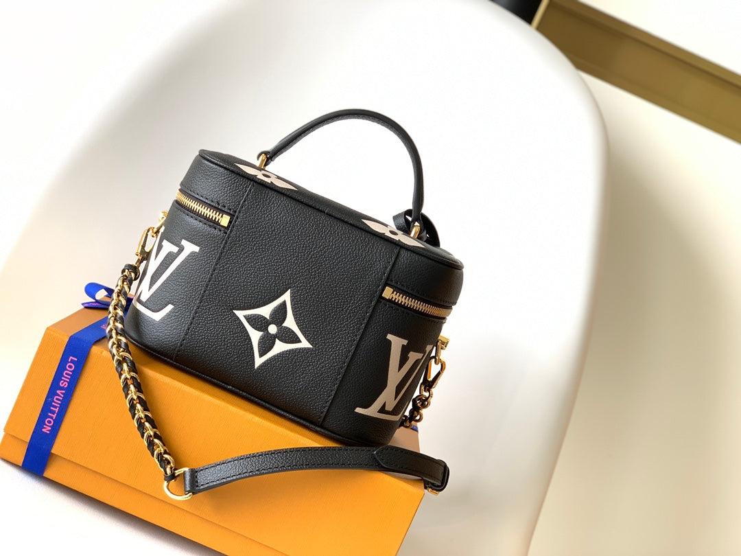 Louis Vuitton Classic Black Monogram Leather Vanity Case Bag with Gold Hardware