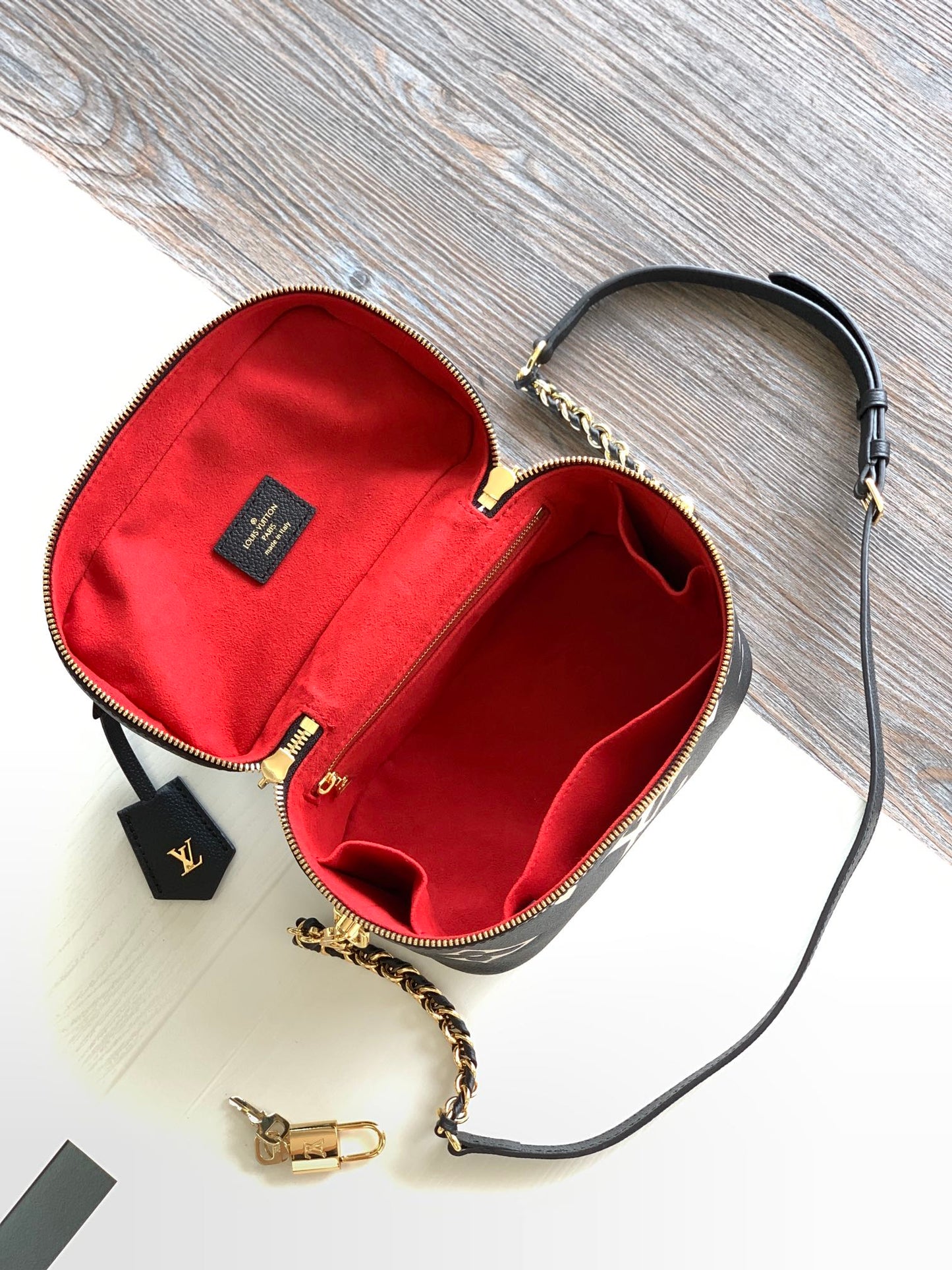 Louis Vuitton Classic Black Monogram Leather Vanity Case Bag with Gold Hardware