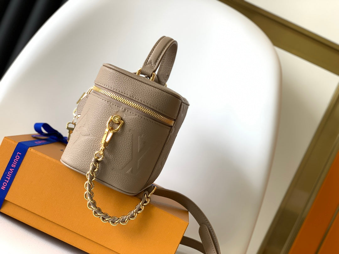 Louis Vuitton Taupe Embossed Leather Vanity Case Bag with Top Handle