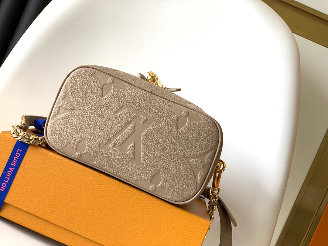Louis Vuitton Taupe Embossed Leather Vanity Case Bag with Top Handle