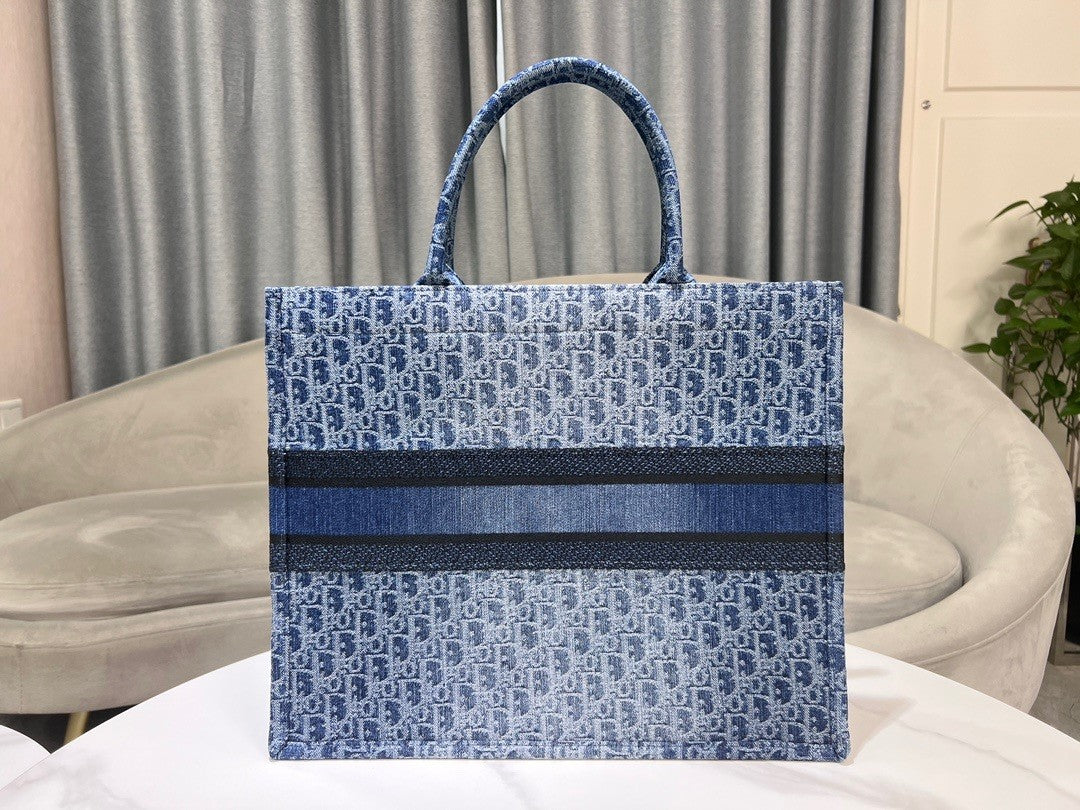 Dior Vintage Blue Monogram Jacquard Tote Bag Large Travel Handbag