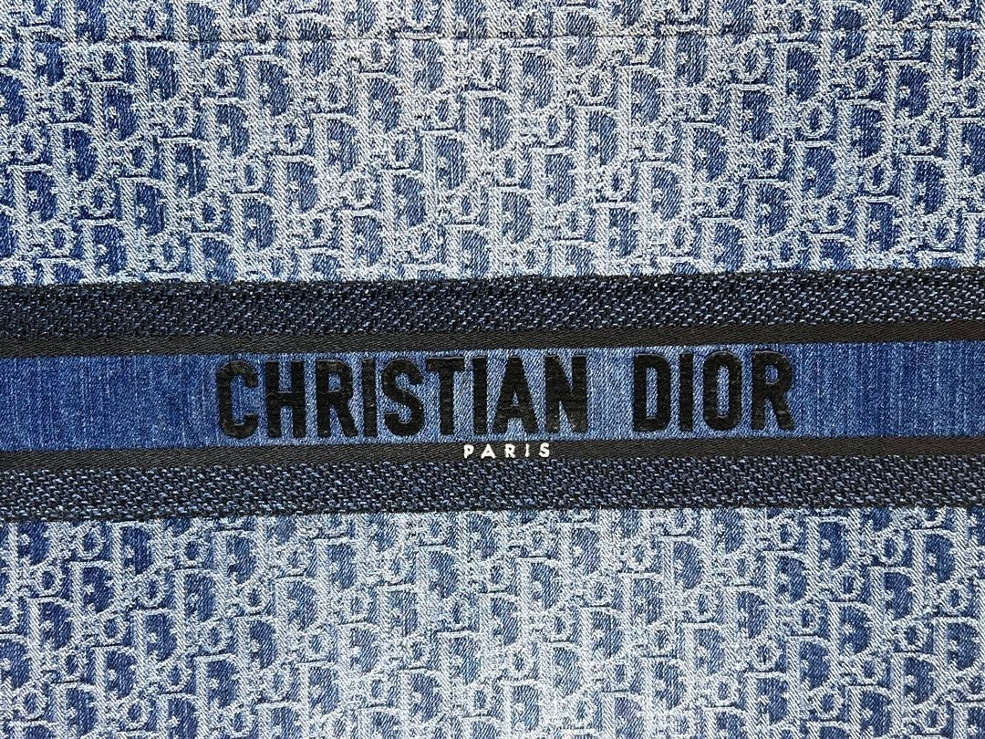 Dior Vintage Blue Monogram Jacquard Tote Bag Large Travel Handbag