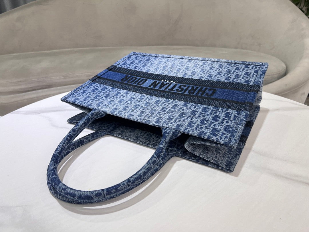 Dior Structured Blue Monogram Canvas Tote Bag with Top Handles
