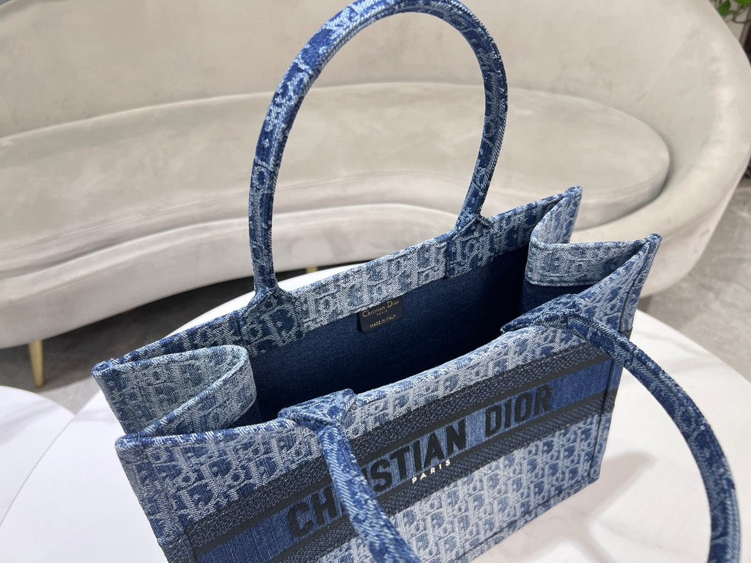 Dior Structured Blue Monogram Canvas Tote Bag with Top Handles
