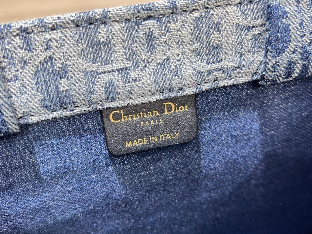 Dior Blue Monogram Embroidered Canvas Tote Bag Top Handle Handbag