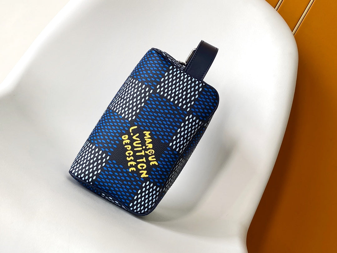 Louis Vuitton Damier Pop Dopp Kit Toiletry Bag - Blue Canvas