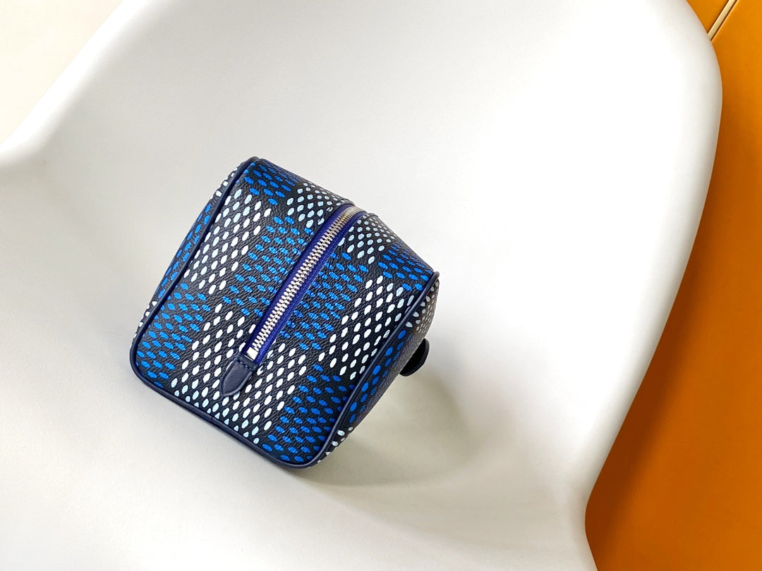Louis Vuitton Blue Checkered Travel Toiletry Bag Dopp Kit with Handle