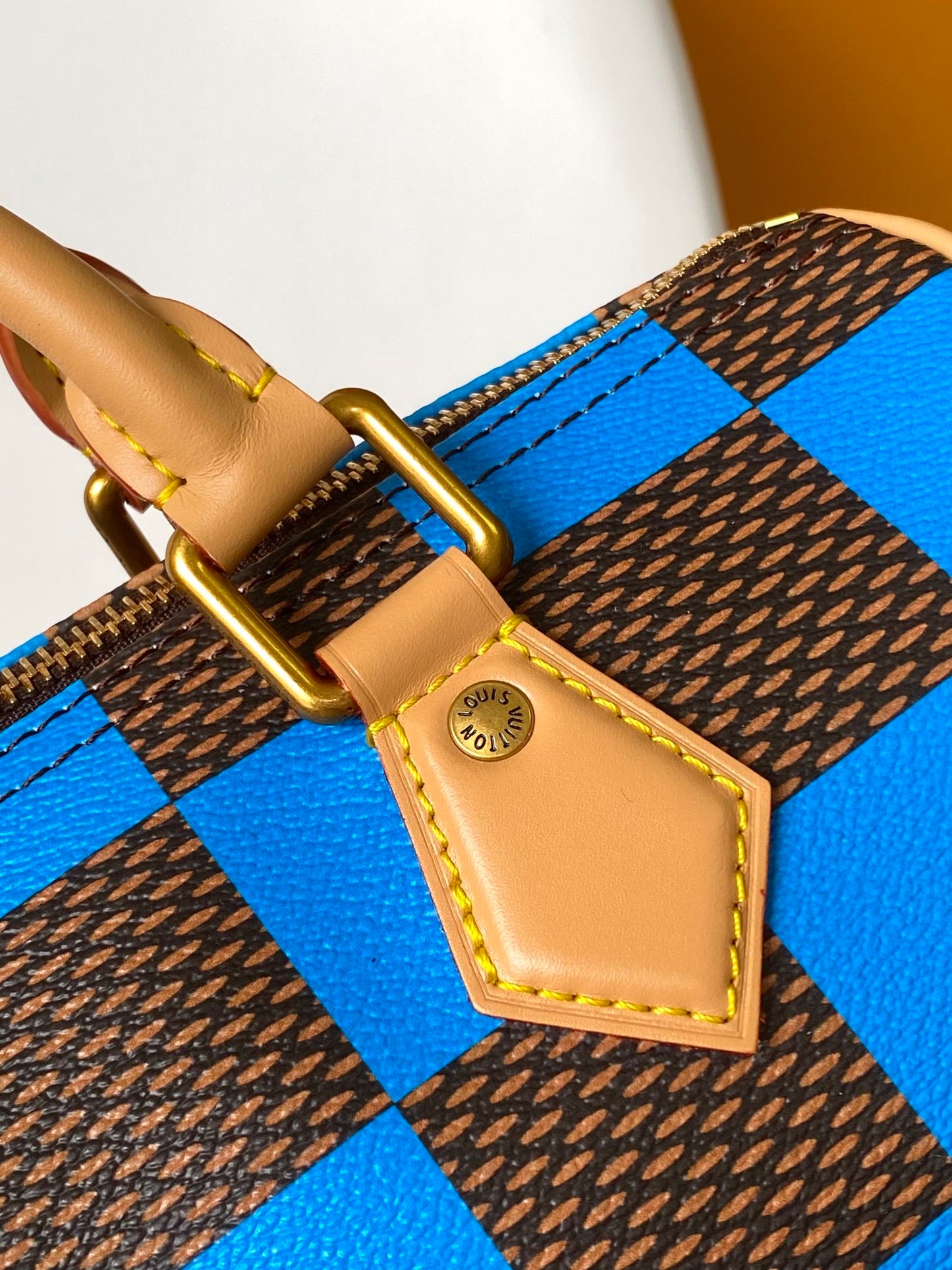 Louis Vuitton Blue and Brown Checkerboard Leather Duffle Bag with Shoulder Strap