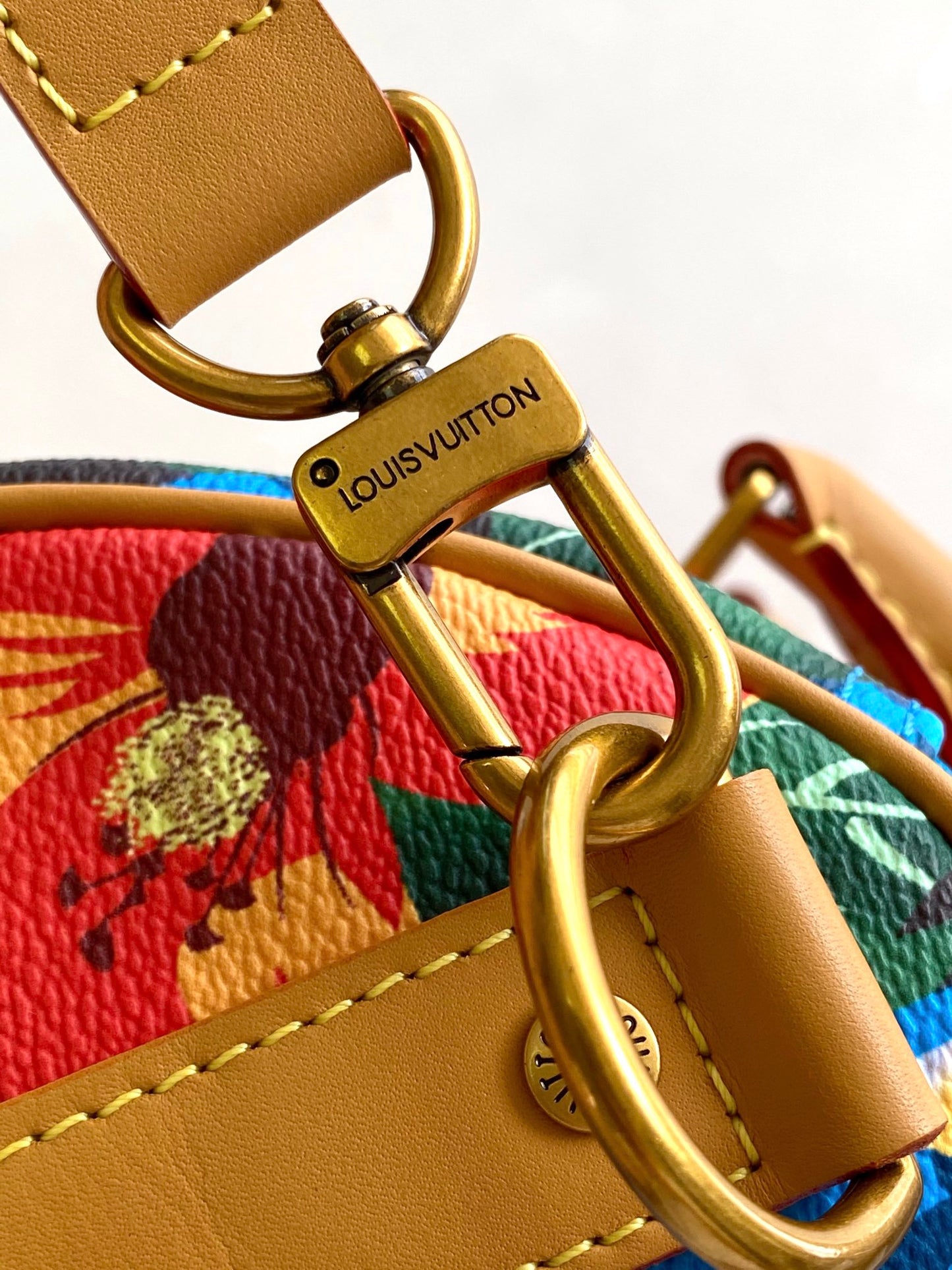 Louis Vuitton Blue Tropical Floral Mini Duffle Bag with Tan Leather Trim