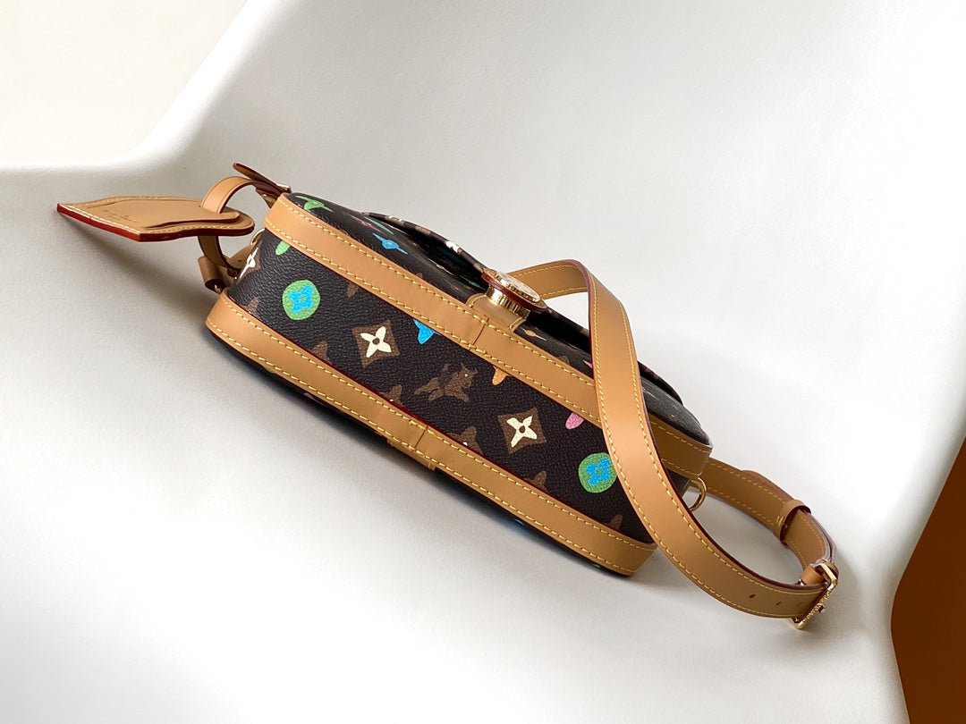 Louis Vuitton Multicolor Monogram Brown Camera Crossbody Bag with Tan Leather Trim