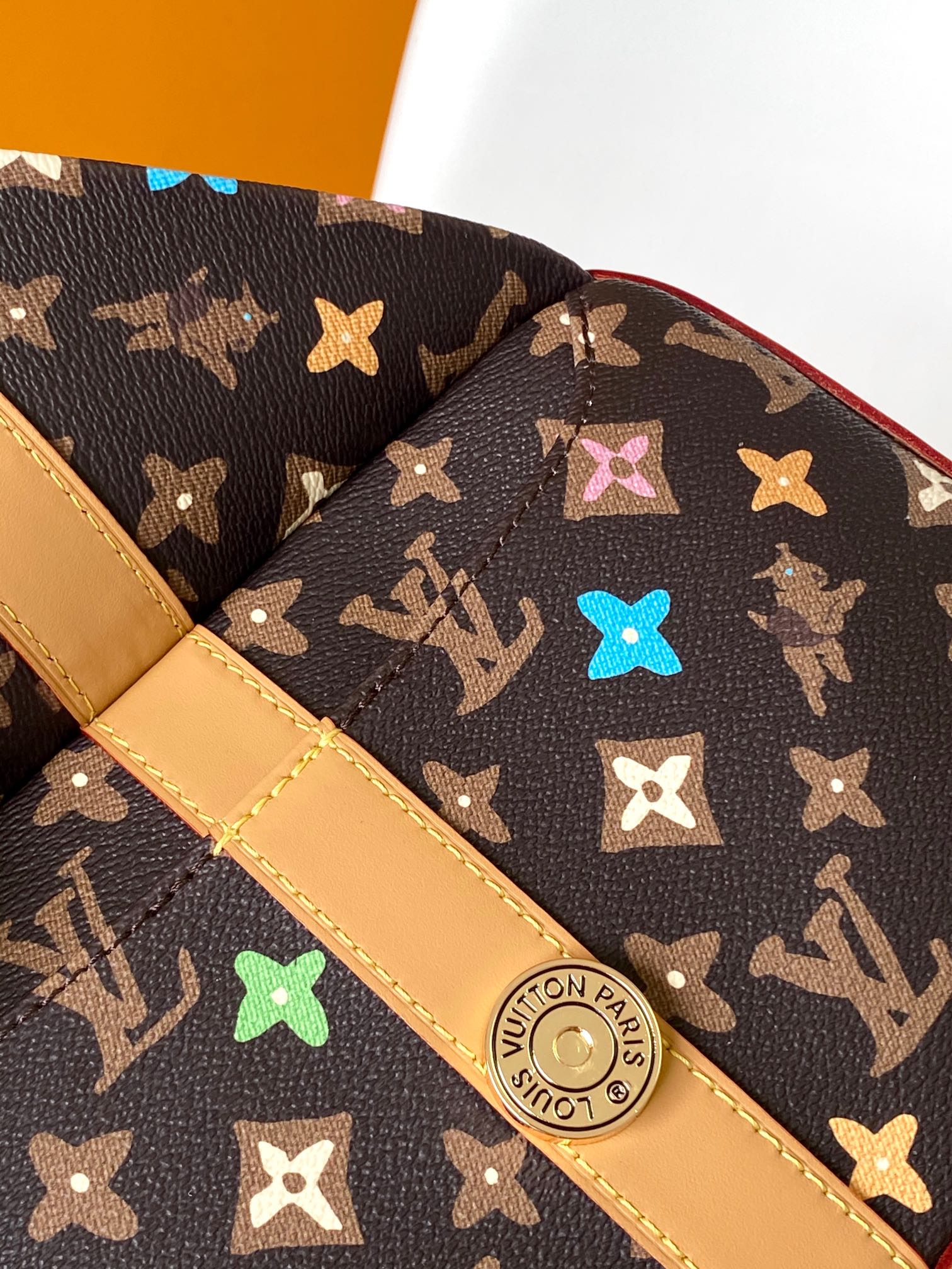 Louis Vuitton Multicolor Monogram Brown Camera Crossbody Bag with Tan Leather Trim