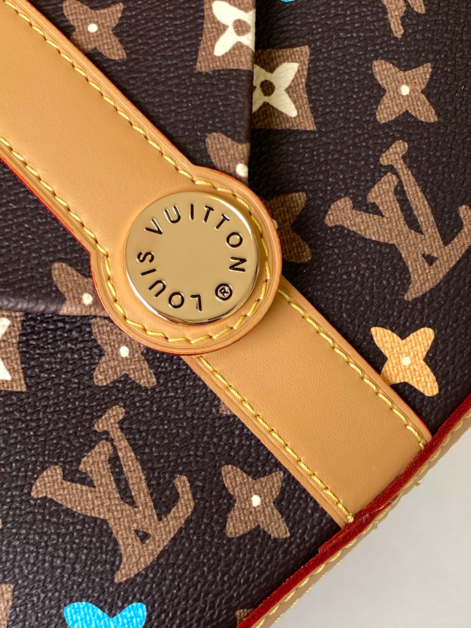 Louis Vuitton Multicolor Monogram Brown Camera Crossbody Bag with Tan Leather Trim