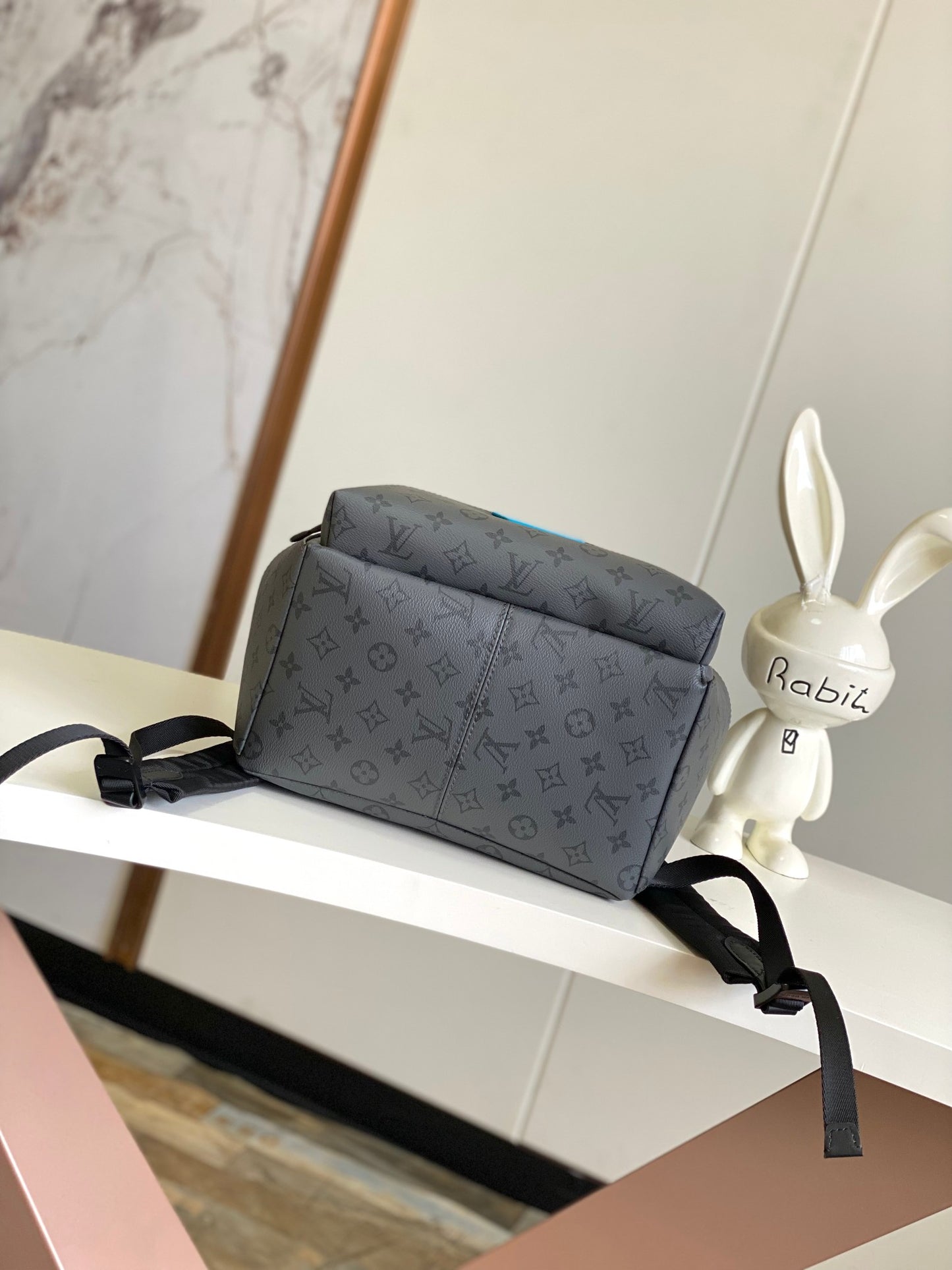 Louis Vuitton Grey Monogram Patterned Fashion Backpack with Blue Accents