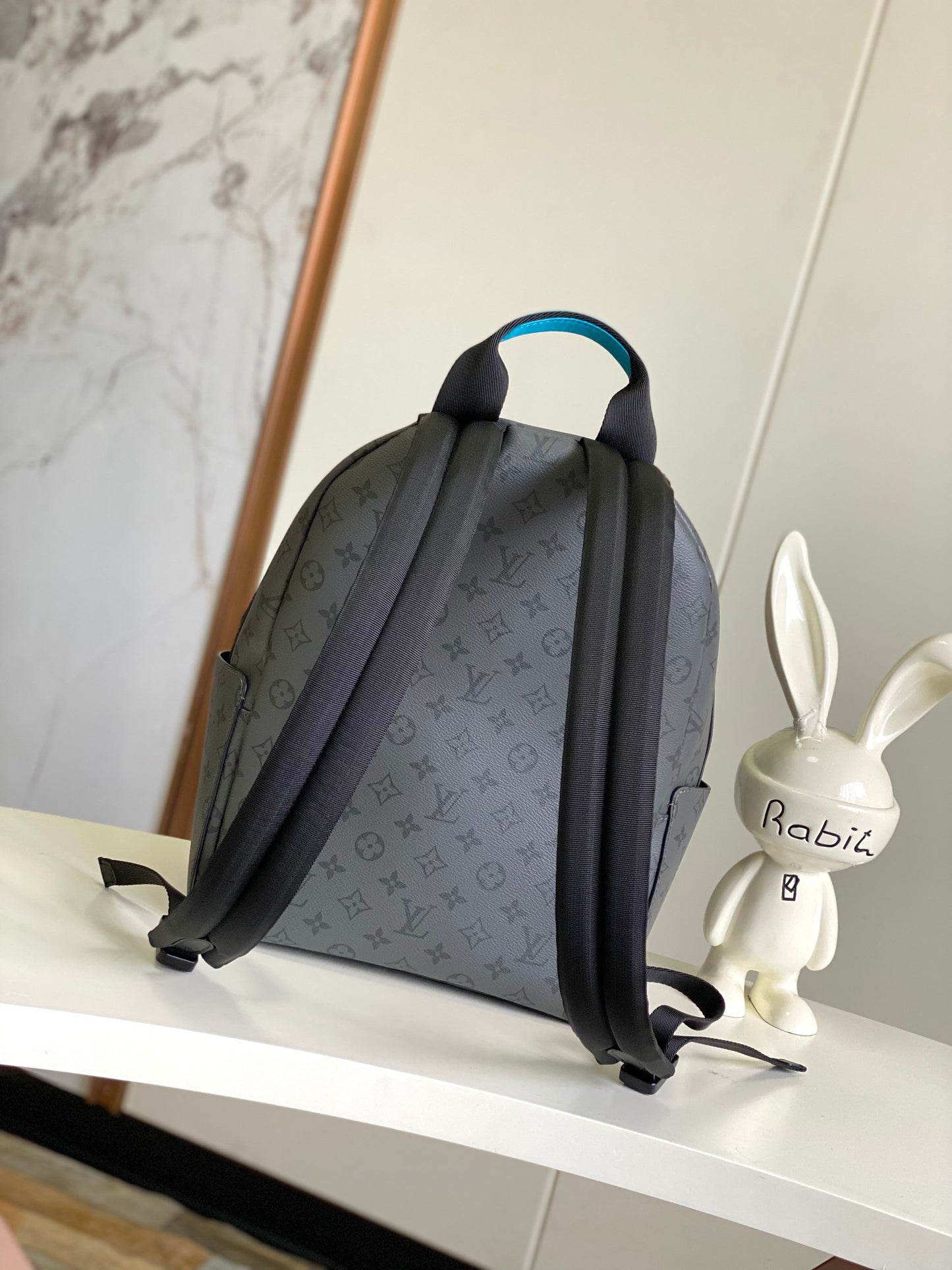 Louis Vuitton Grey Monogram Patterned Fashion Backpack with Blue Accents