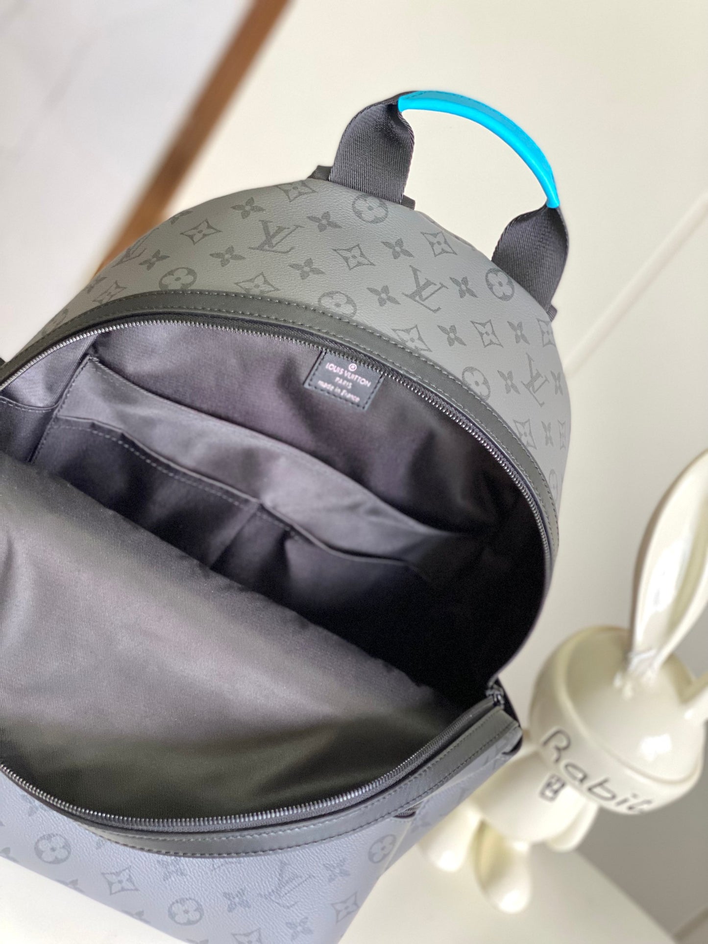 Louis Vuitton Grey Monogram Patterned Fashion Backpack with Blue Accents
