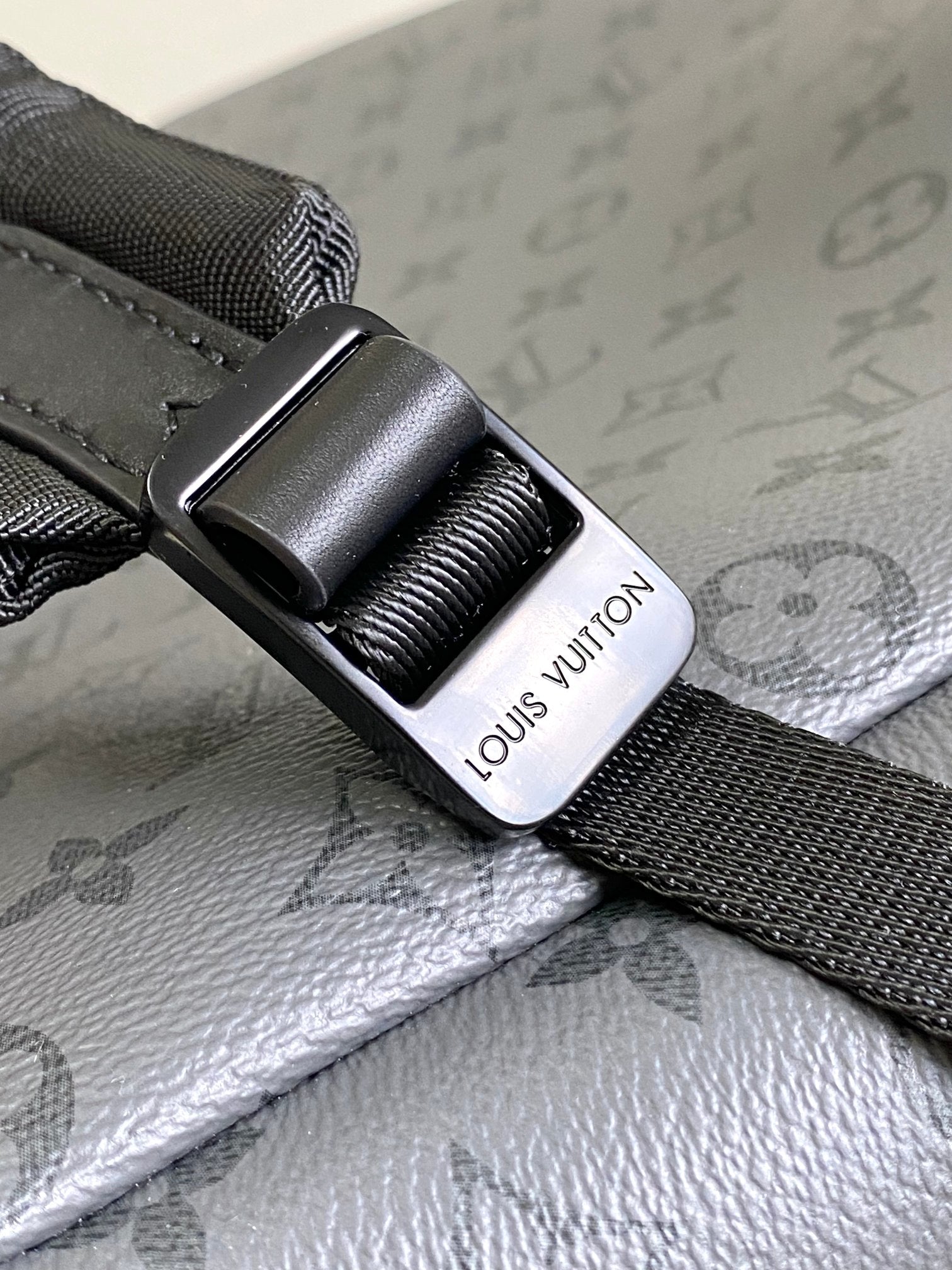 Louis Vuitton Grey Monogram Patterned Fashion Backpack with Blue Accents